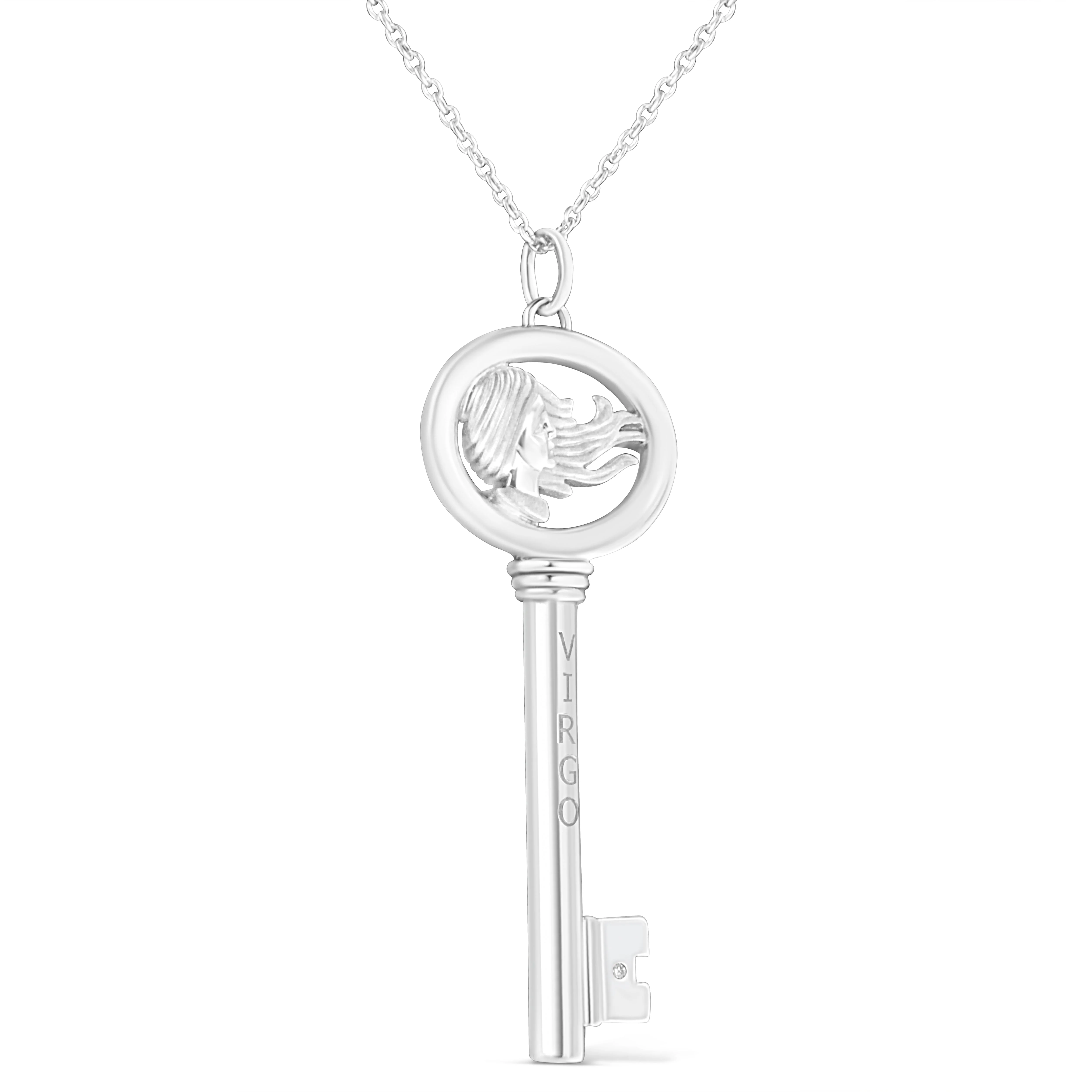 .925 Sterling Silver Diamond Accent Virgo Zodiac Key 18" Pendant Necklace (K-L Color, I1-I2 Clarity) - Image 3