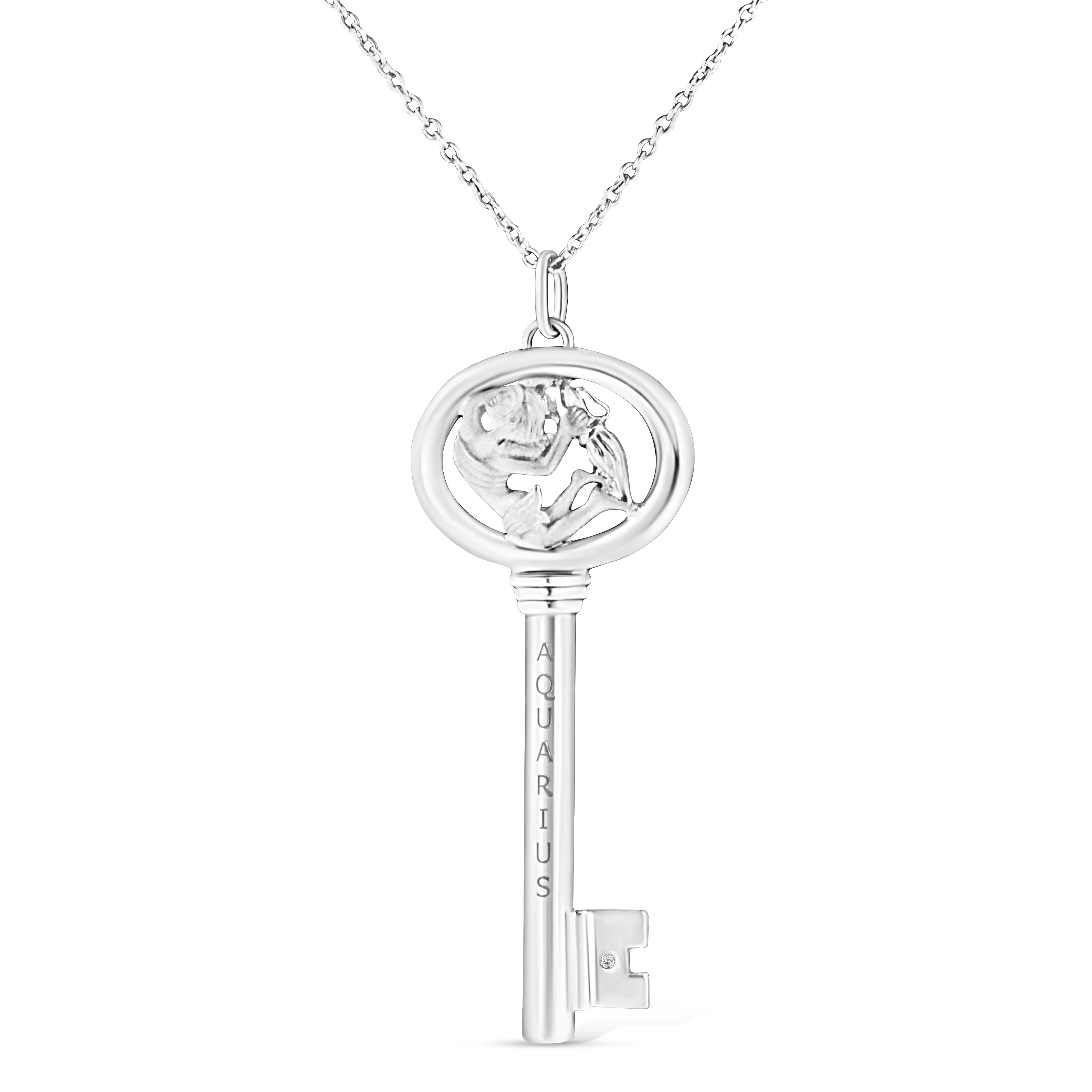 .925 Sterling Silver Diamond Accent Virgo Zodiac Key 18" Pendant Necklace (K-L Color, I1-I2 Clarity) - Image 5
