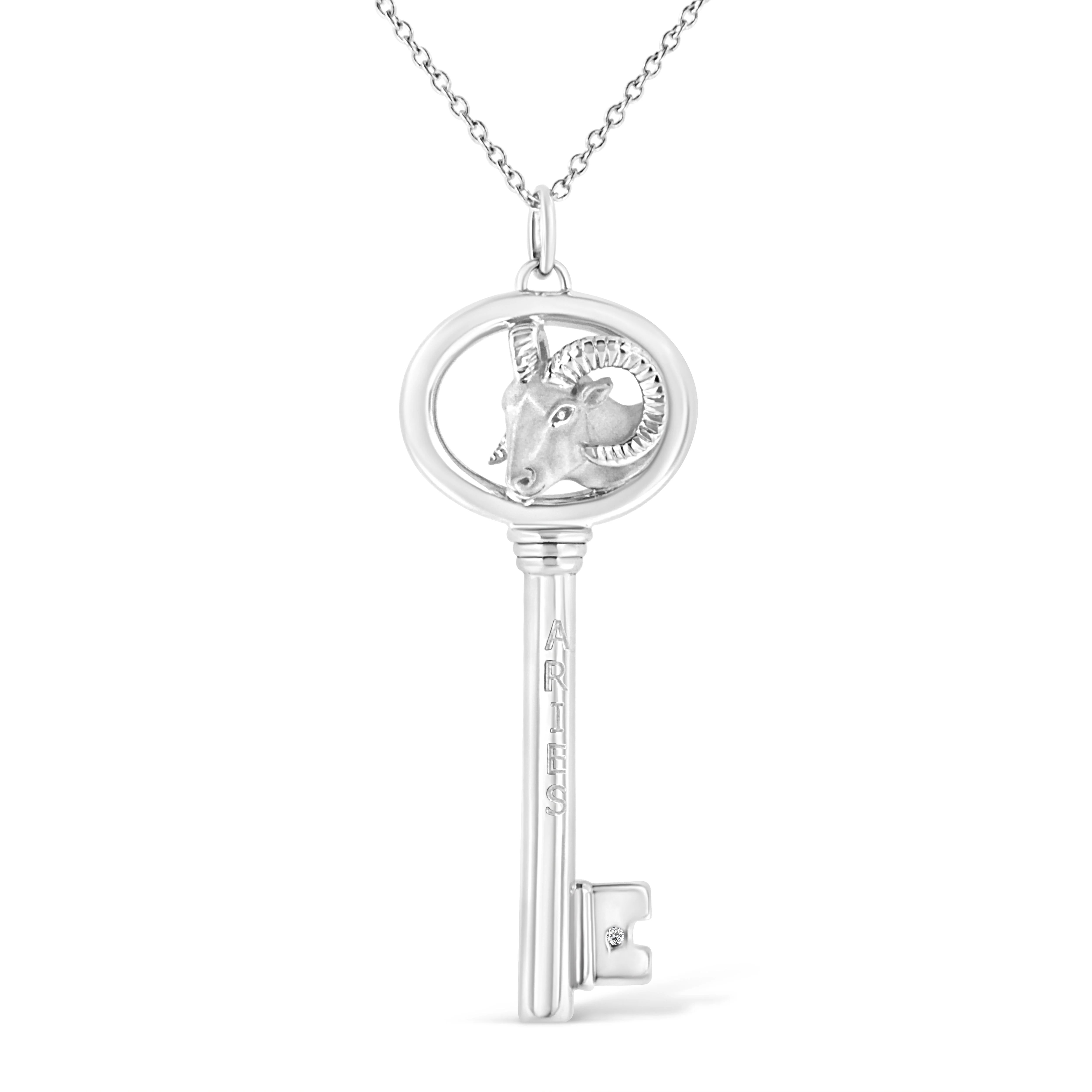 .925 Sterling Silver Diamond Accent Virgo Zodiac Key 18" Pendant Necklace (K-L Color, I1-I2 Clarity) - Image 6