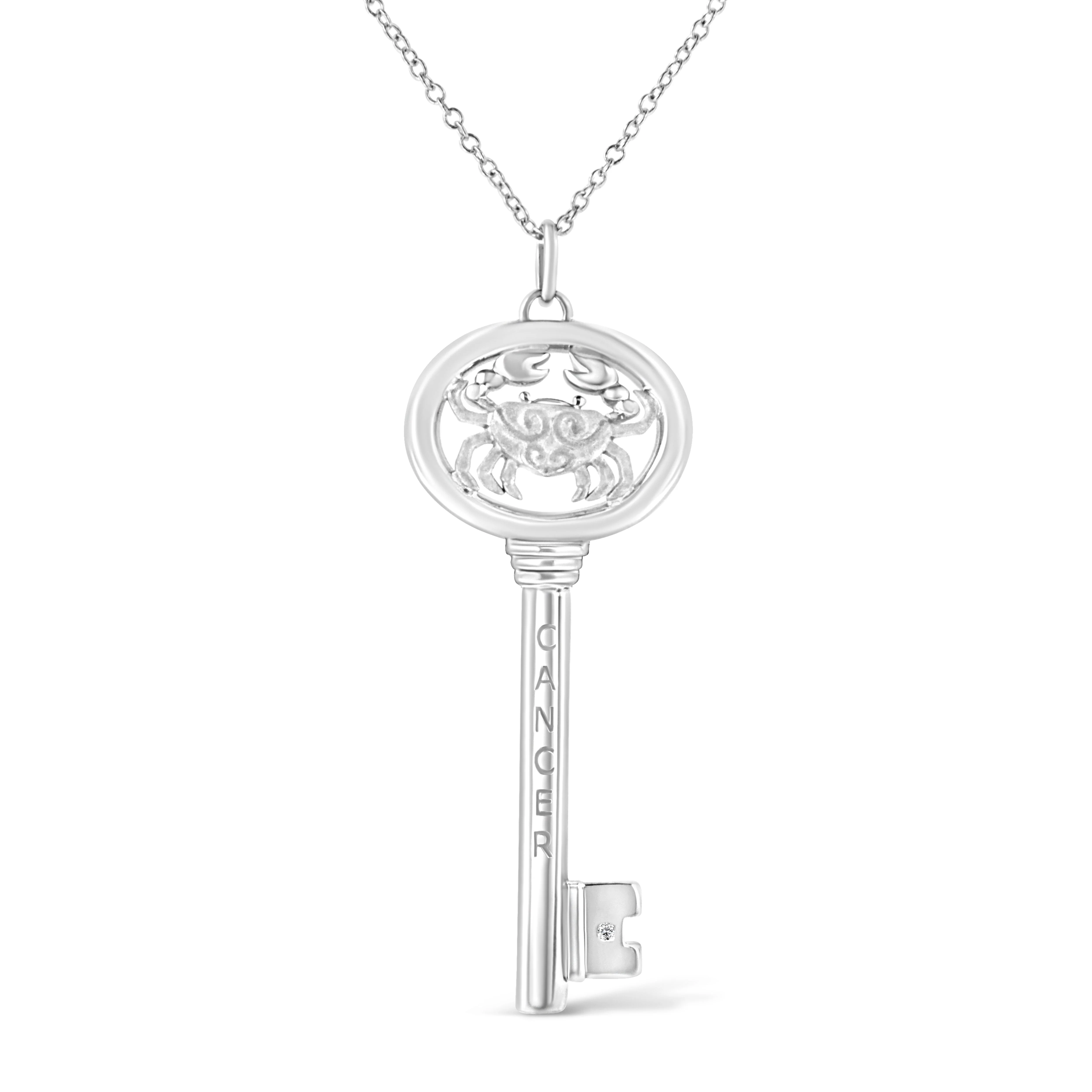 .925 Sterling Silver Diamond Accent Virgo Zodiac Key 18" Pendant Necklace (K-L Color, I1-I2 Clarity) - Image 7