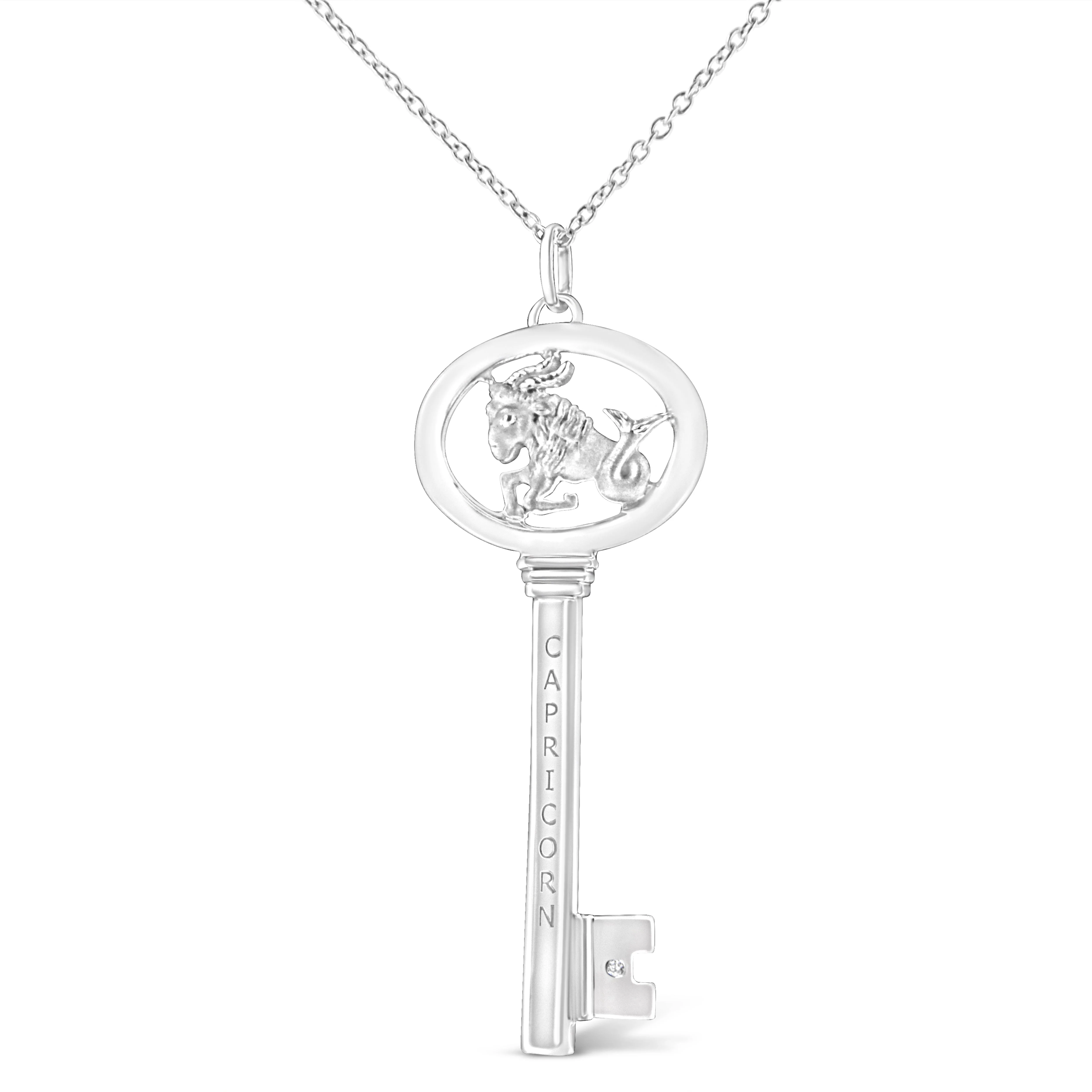 .925 Sterling Silver Diamond Accent Virgo Zodiac Key 18" Pendant Necklace (K-L Color, I1-I2 Clarity) - Image 8