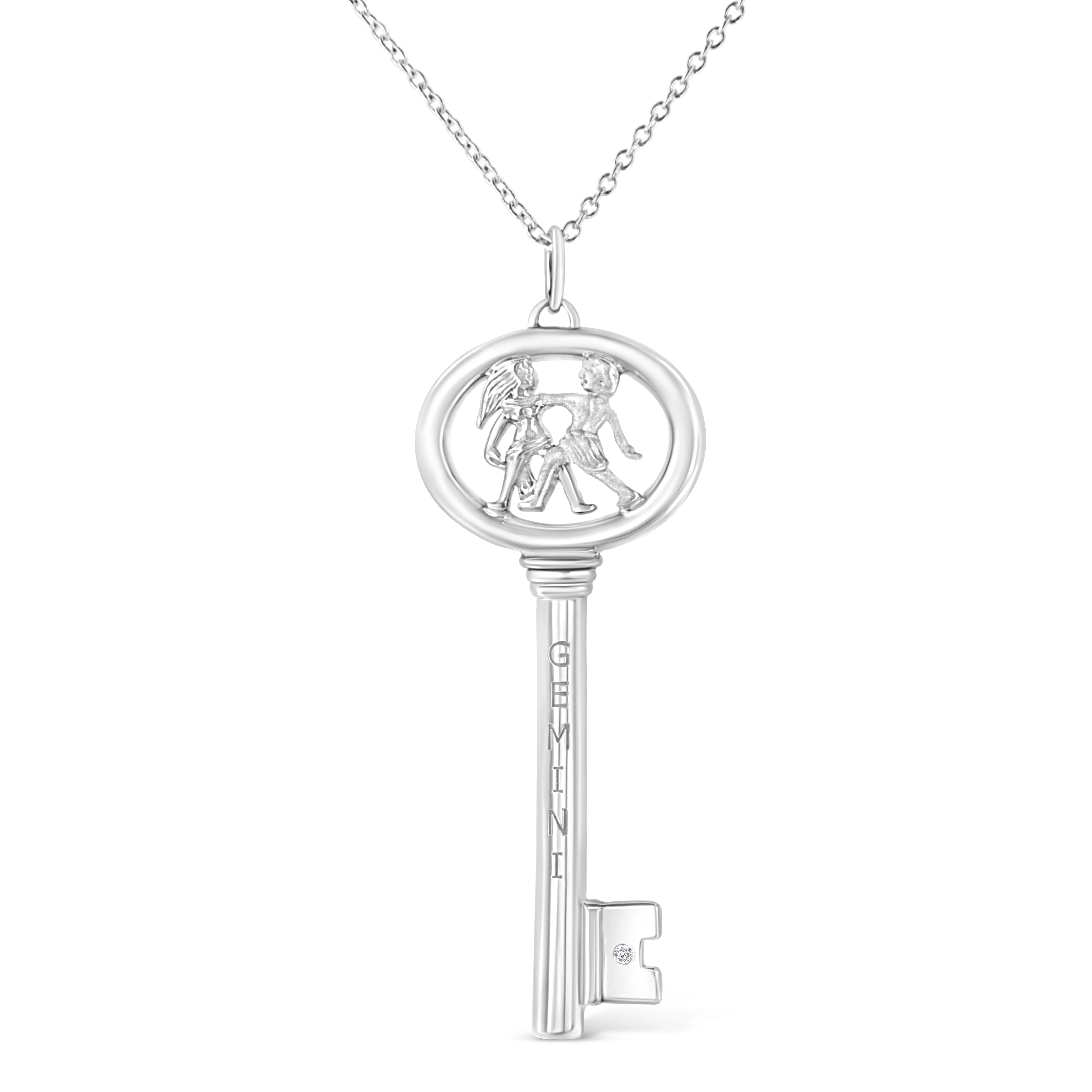 .925 Sterling Silver Diamond Accent Virgo Zodiac Key 18" Pendant Necklace (K-L Color, I1-I2 Clarity) - Image 9