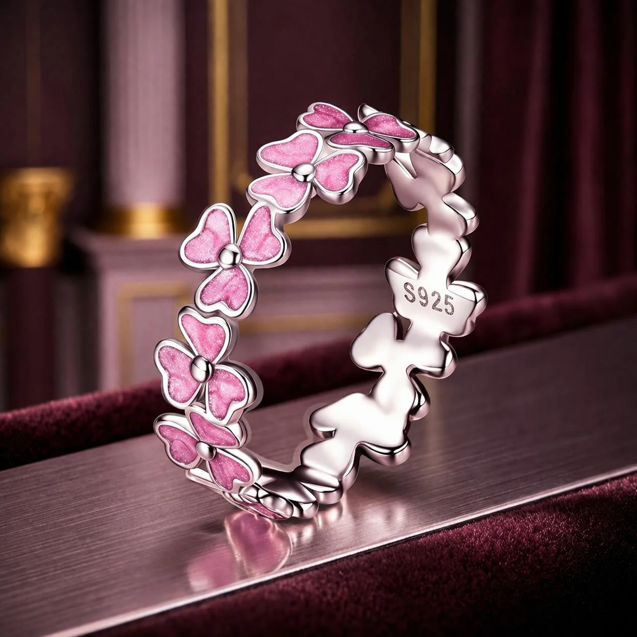 925 Sterling Silver Enamel Platinum Plated Ring Size 6 for Women