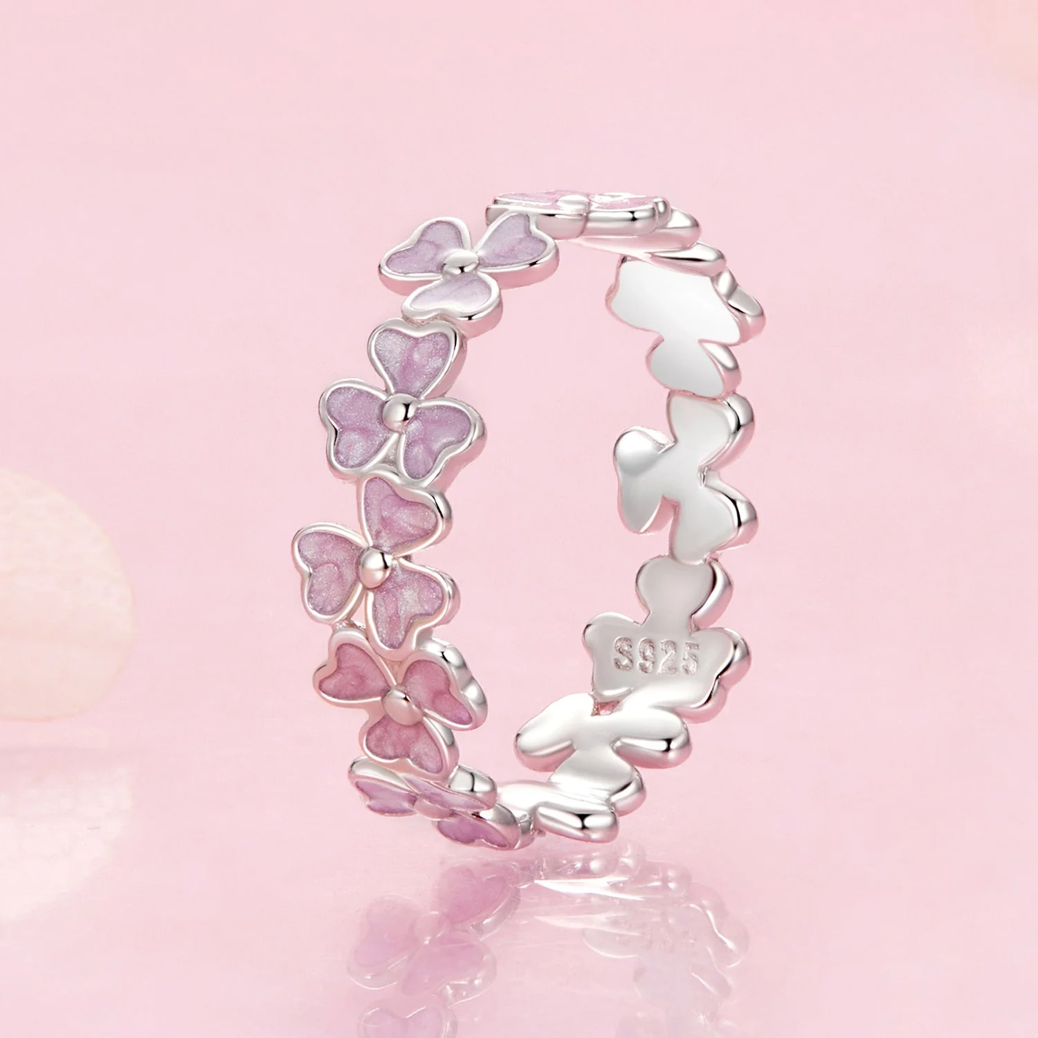 925 Sterling Silver Enamel Platinum Plated Ring Size 6 for Women - Image 3