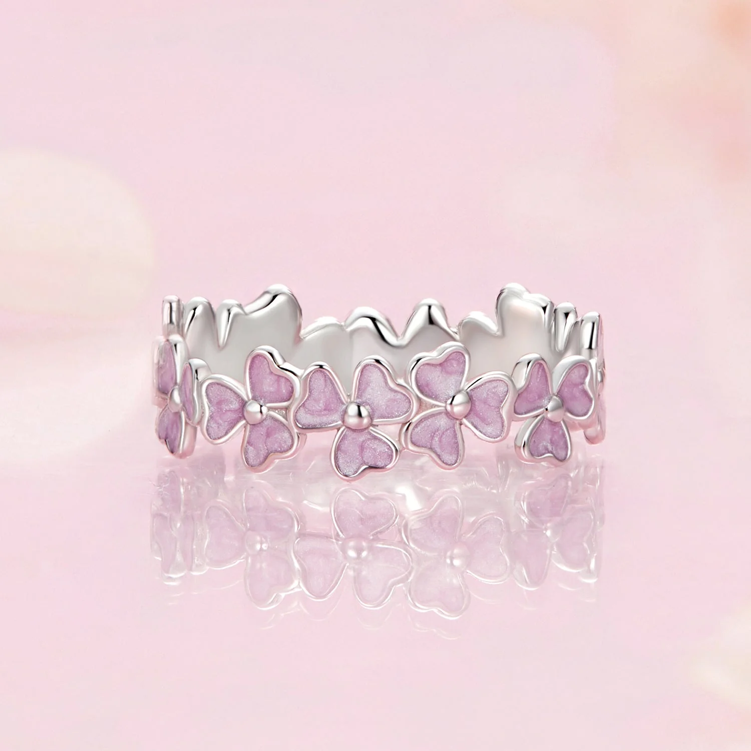 925 Sterling Silver Enamel Platinum Plated Ring Size 6 for Women - Image 4