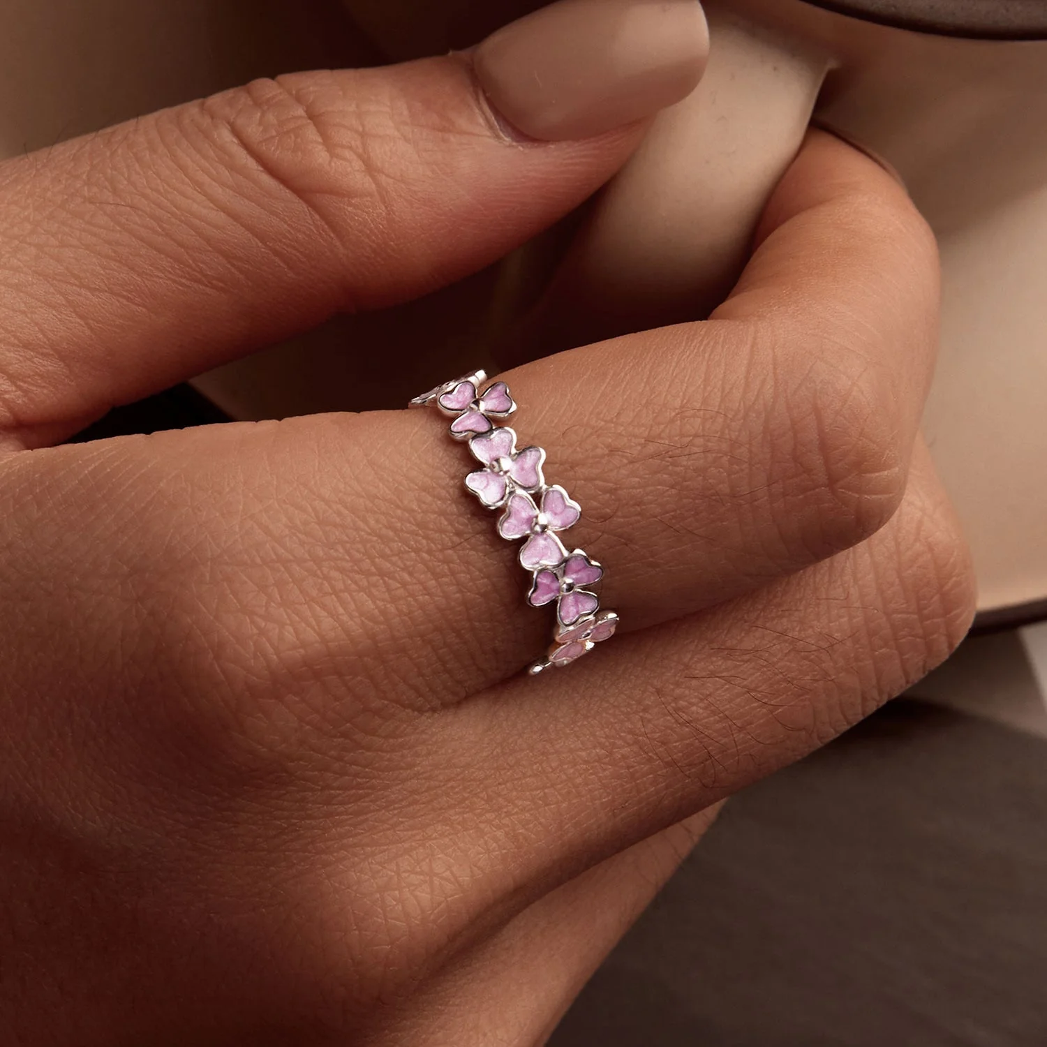925 Sterling Silver Enamel Platinum Plated Ring Size 6 for Women - Image 7