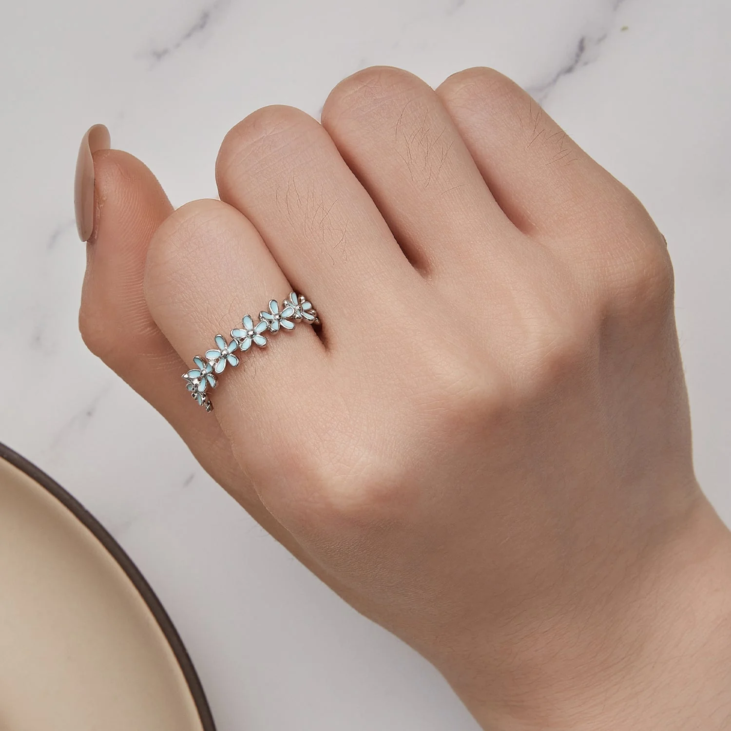 925 Sterling Silver Enamel Process Plated Platinum Ring Size 6 for Women - Image 5