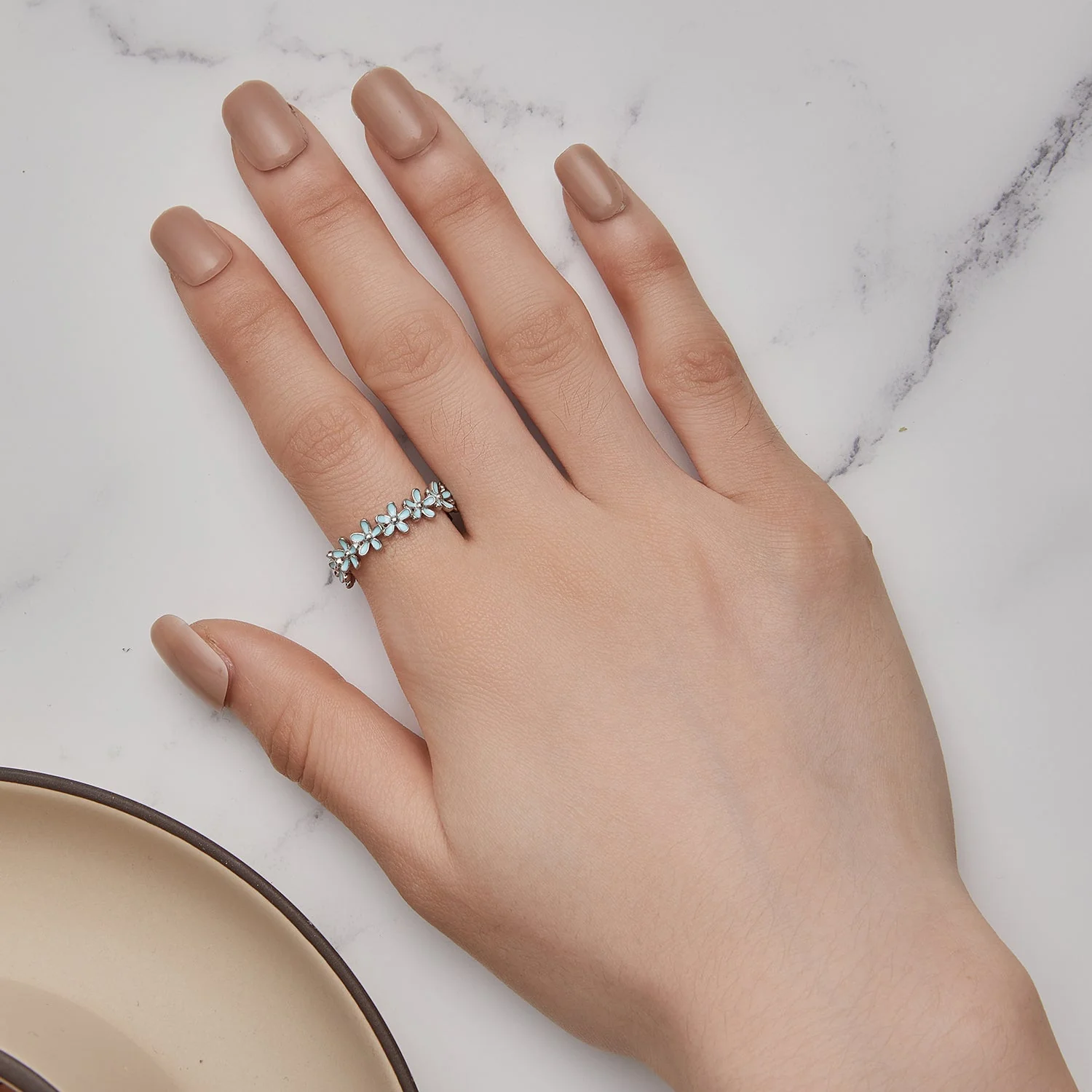 925 Sterling Silver Enamel Process Plated Platinum Ring Size 6 for Women - Image 6