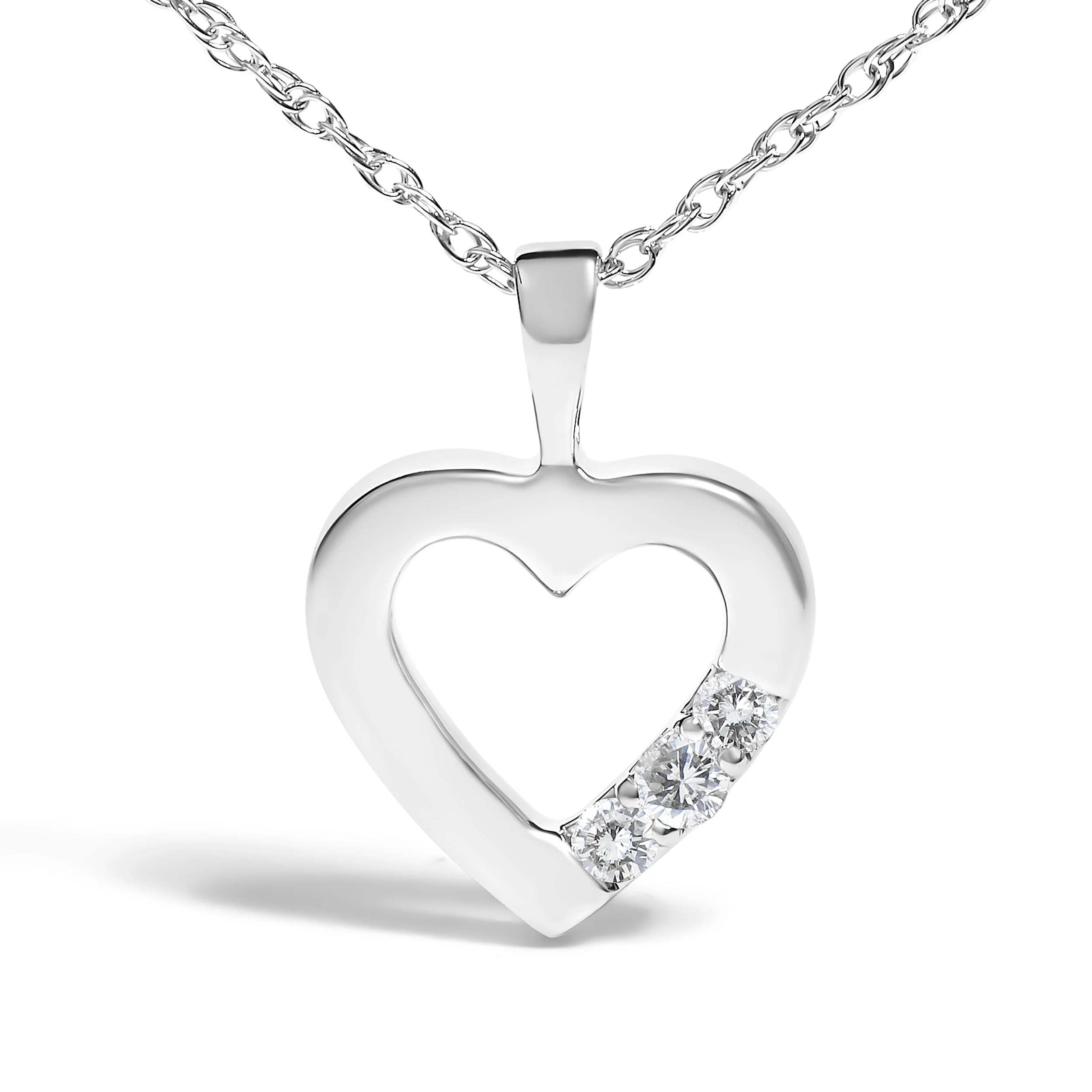 .925 Sterling Silver Lab Grown Diamond 1/4 Cttw Three Stone Heart Pendant Necklace - 18" Inches - Image 2