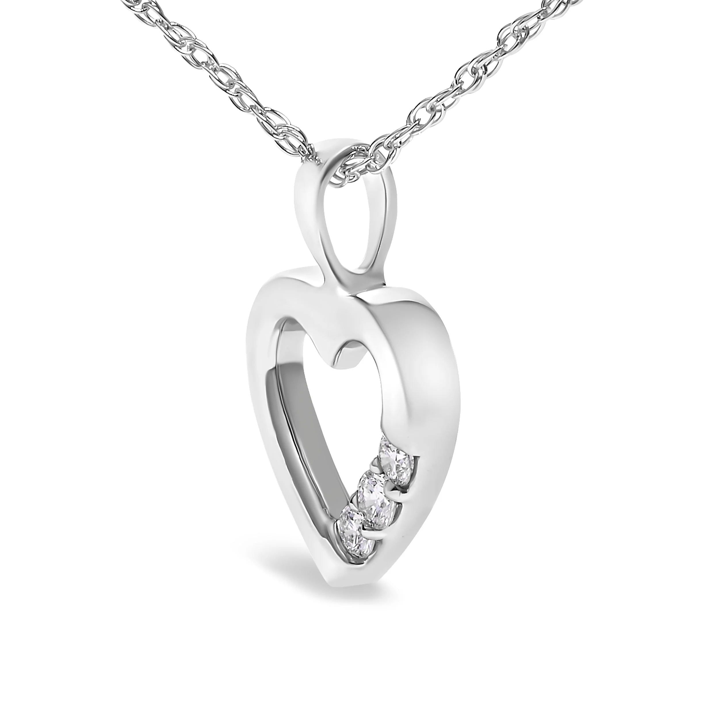 .925 Sterling Silver Lab Grown Diamond 1/4 Cttw Three Stone Heart Pendant Necklace - 18" Inches - Image 3