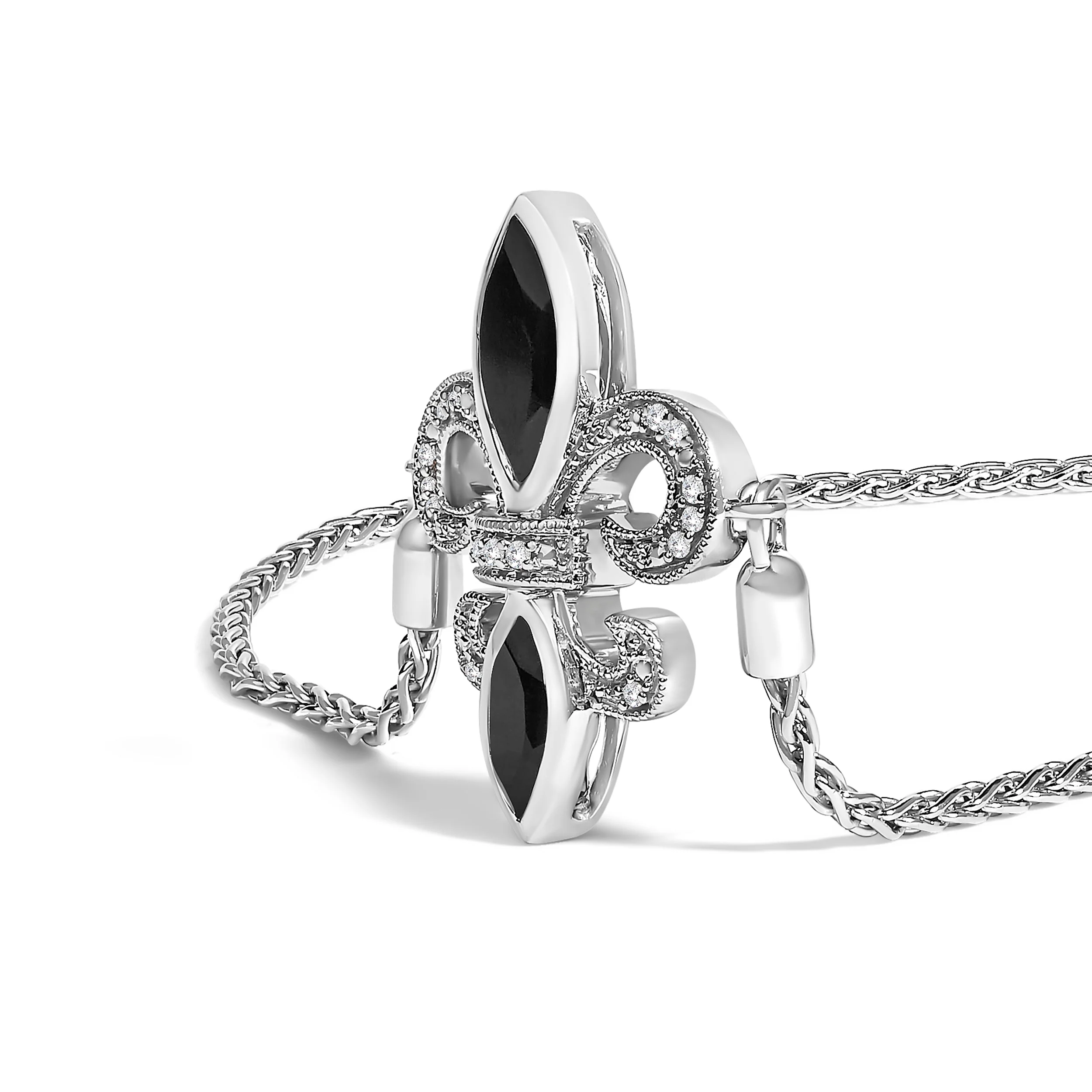 .925 Sterling Silver Marquise Black Onyx and Diamond Accent Lariat 4â€-10†Fleur De Lis Adjustable Bolo Bracelet (I-J Color, I1-I2 Clarity) - Image 3