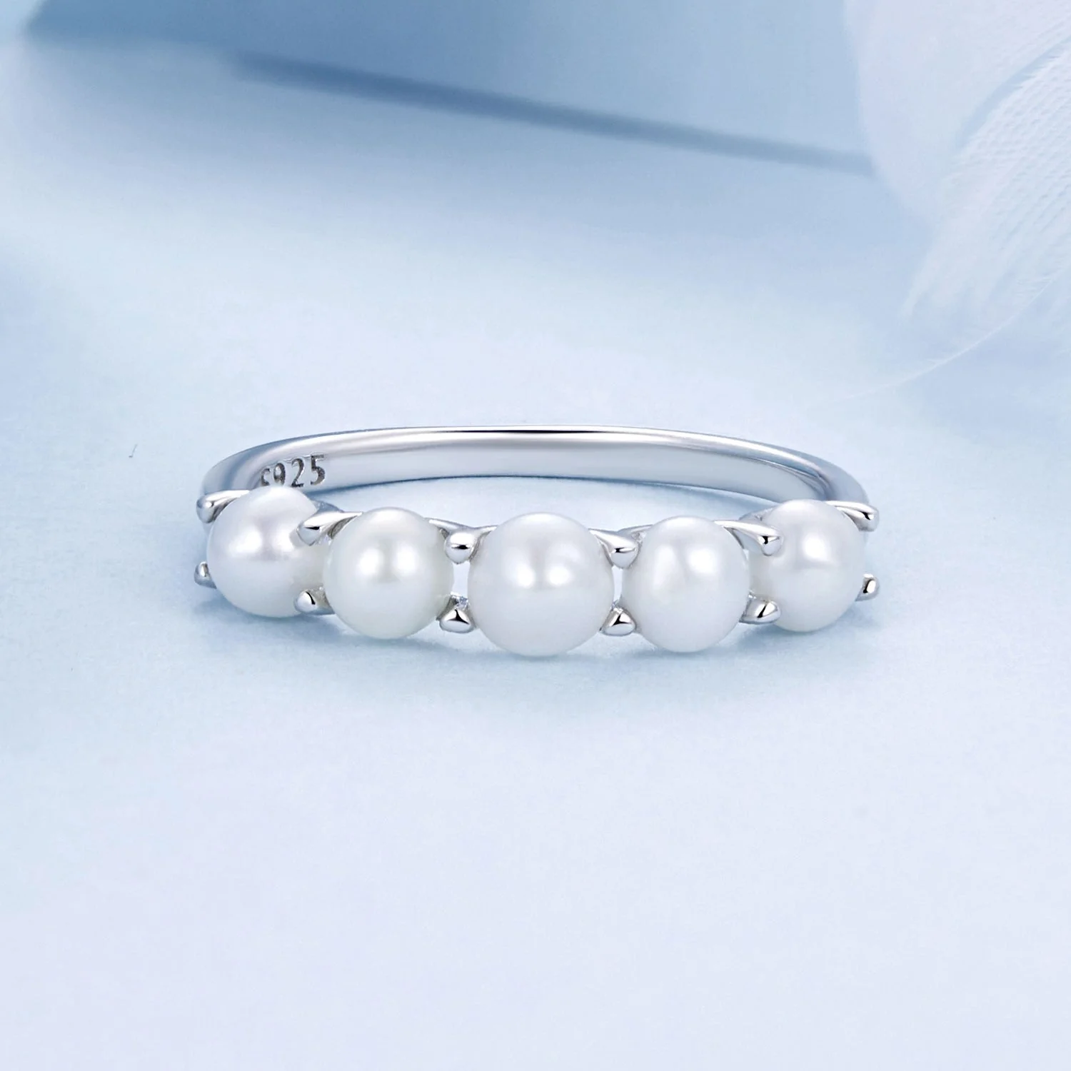 925 Sterling Silver Natural Pearl Platinum Plated Ring Size 6.0 for Women - Image 2