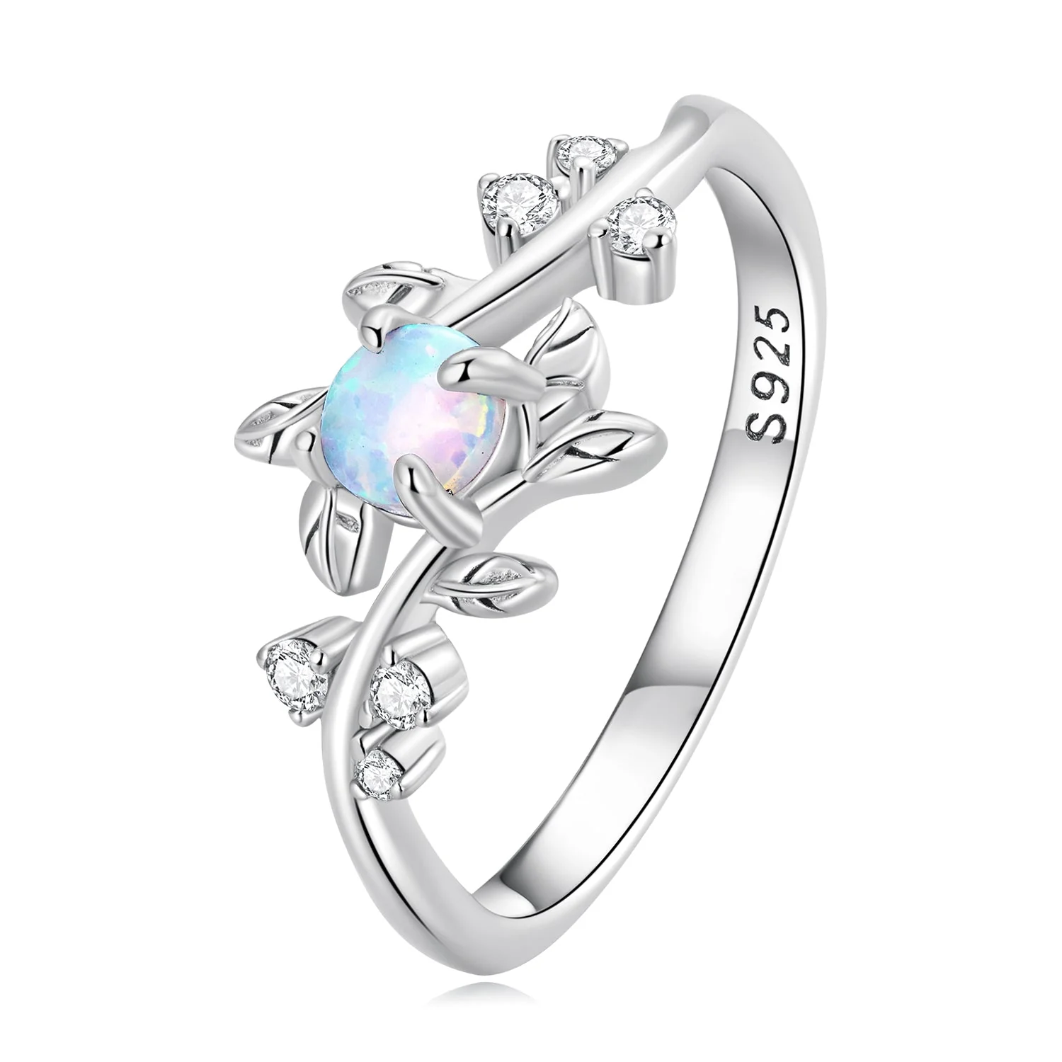 925 Sterling Silver Opal & CZ Ring 0.2cm Size 6.0 for Women - Image 3
