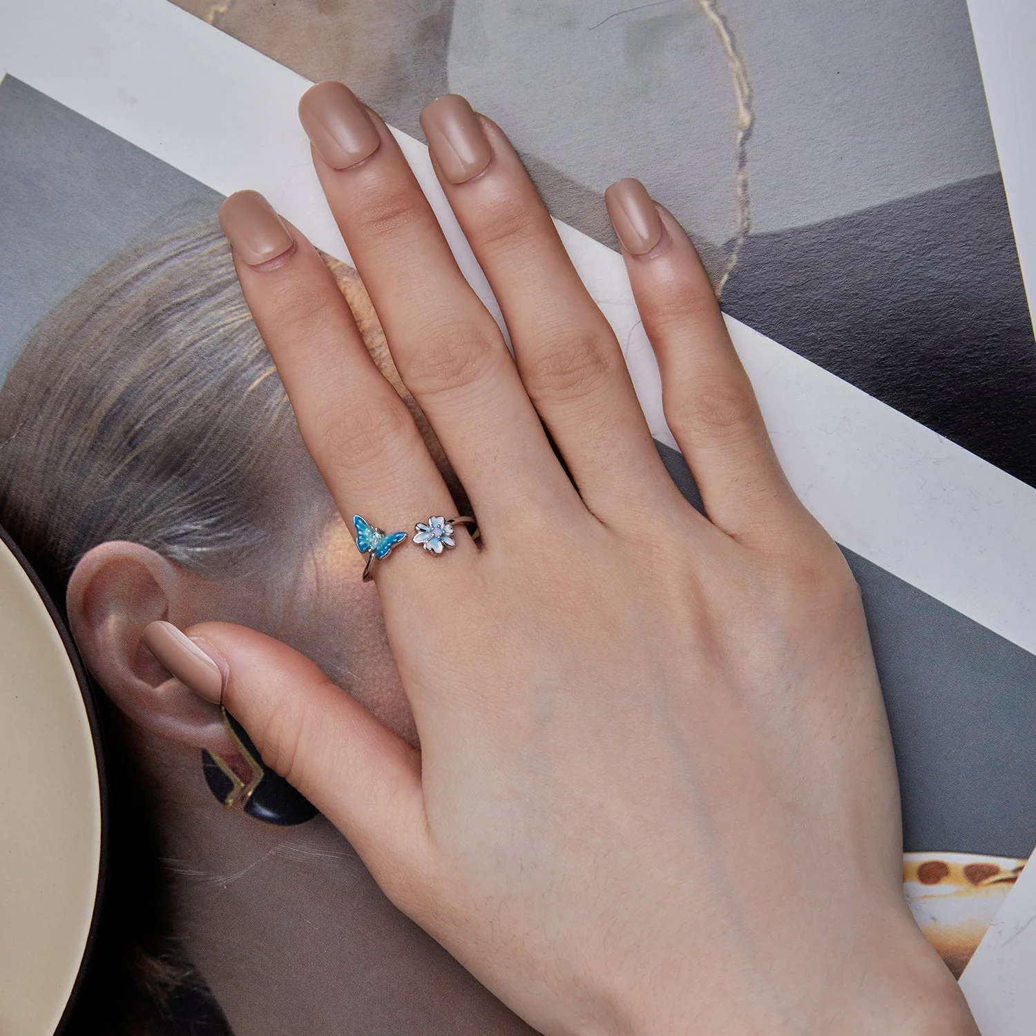 925 Sterling Silver Opal Nanometer Stone Plated Platinum Ring - Image 7