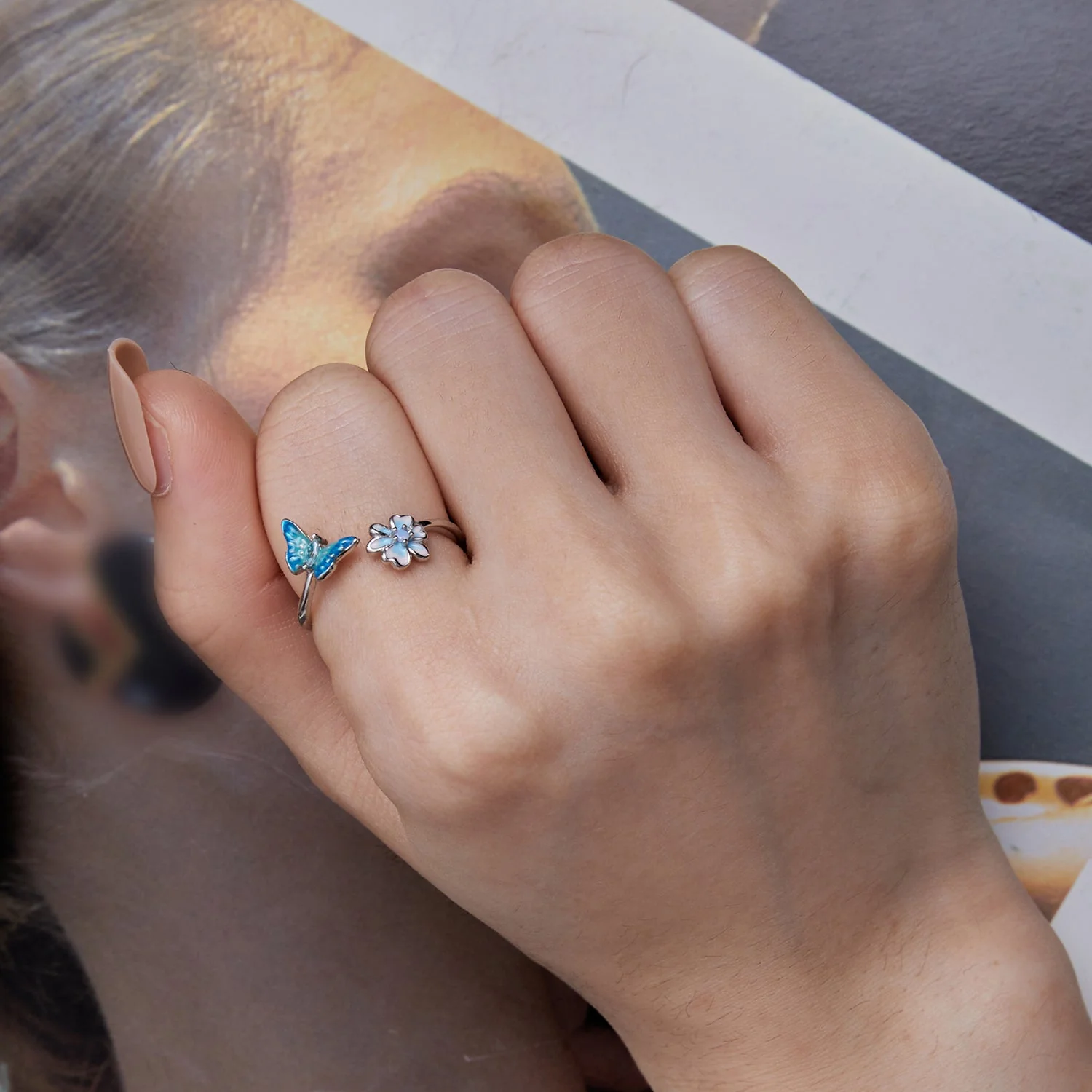 925 Sterling Silver Opal Nanometer Stone Plated Platinum Ring - Image 8