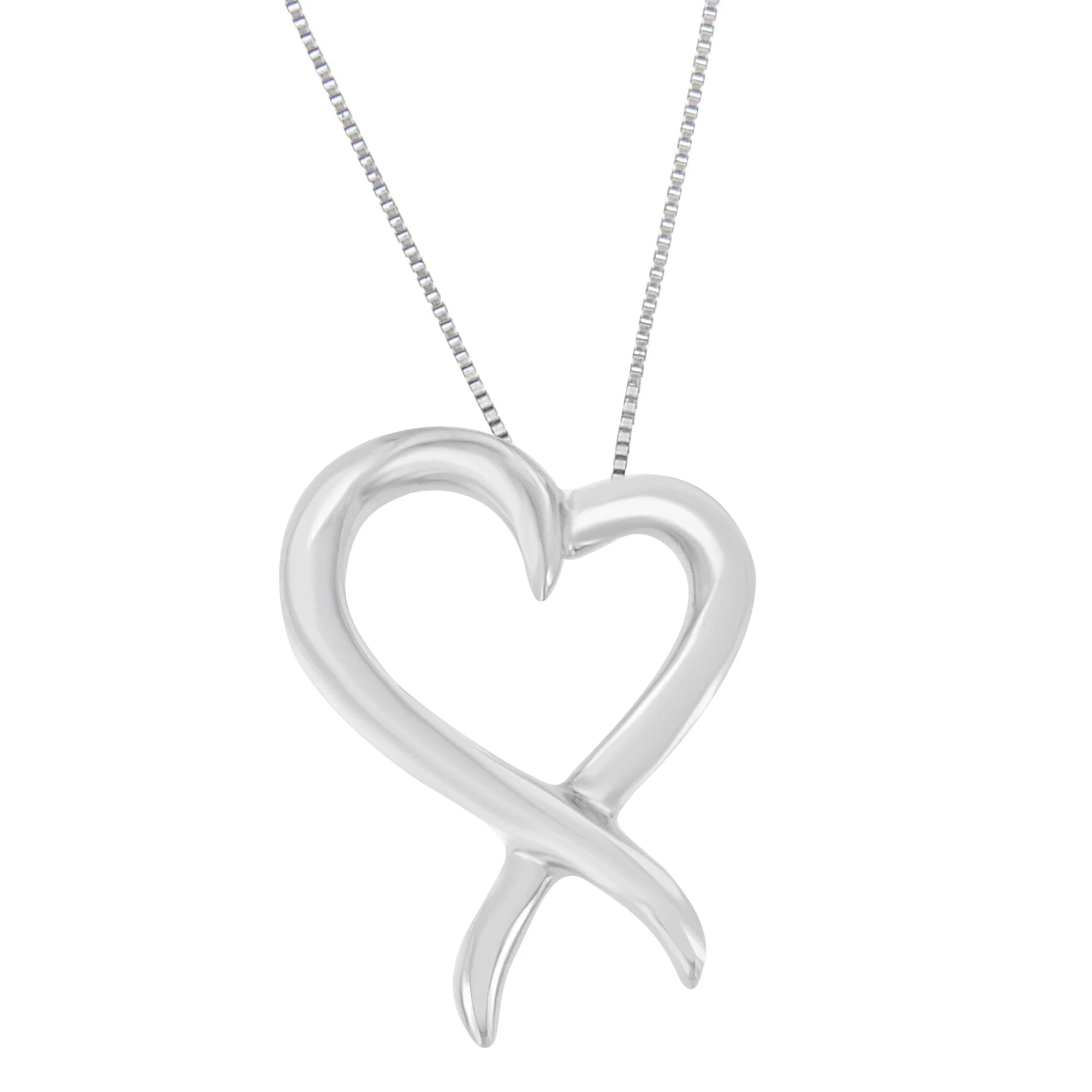 .925 Sterling Silver Open Heart-Shaped Awareness Ribbon Pendant Necklace - Image 5