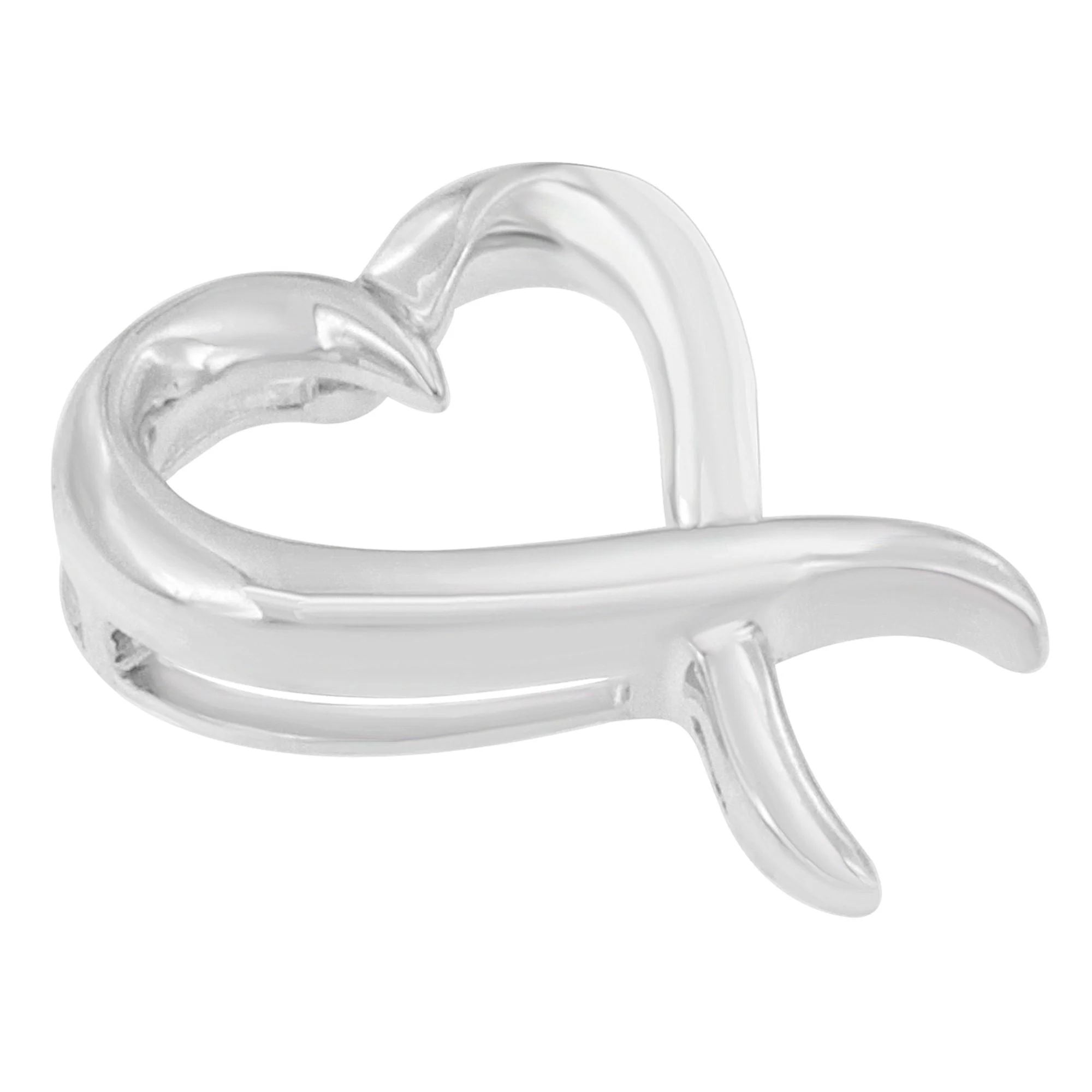 .925 Sterling Silver Open Heart-Shaped Awareness Ribbon Pendant Necklace - Image 6