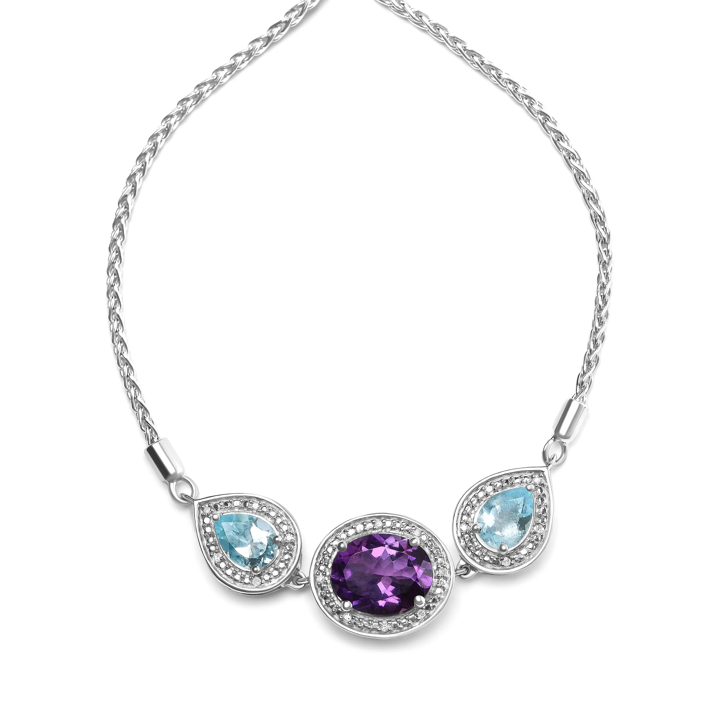 .925 Sterling Silver Oval Amethyst and Pear Blue Topaz with Diamond Accent Lariat 4â€-10†Adjustable Bolo Bracelet (H-I Color, SI1-SI2 Clarity) - Image 7