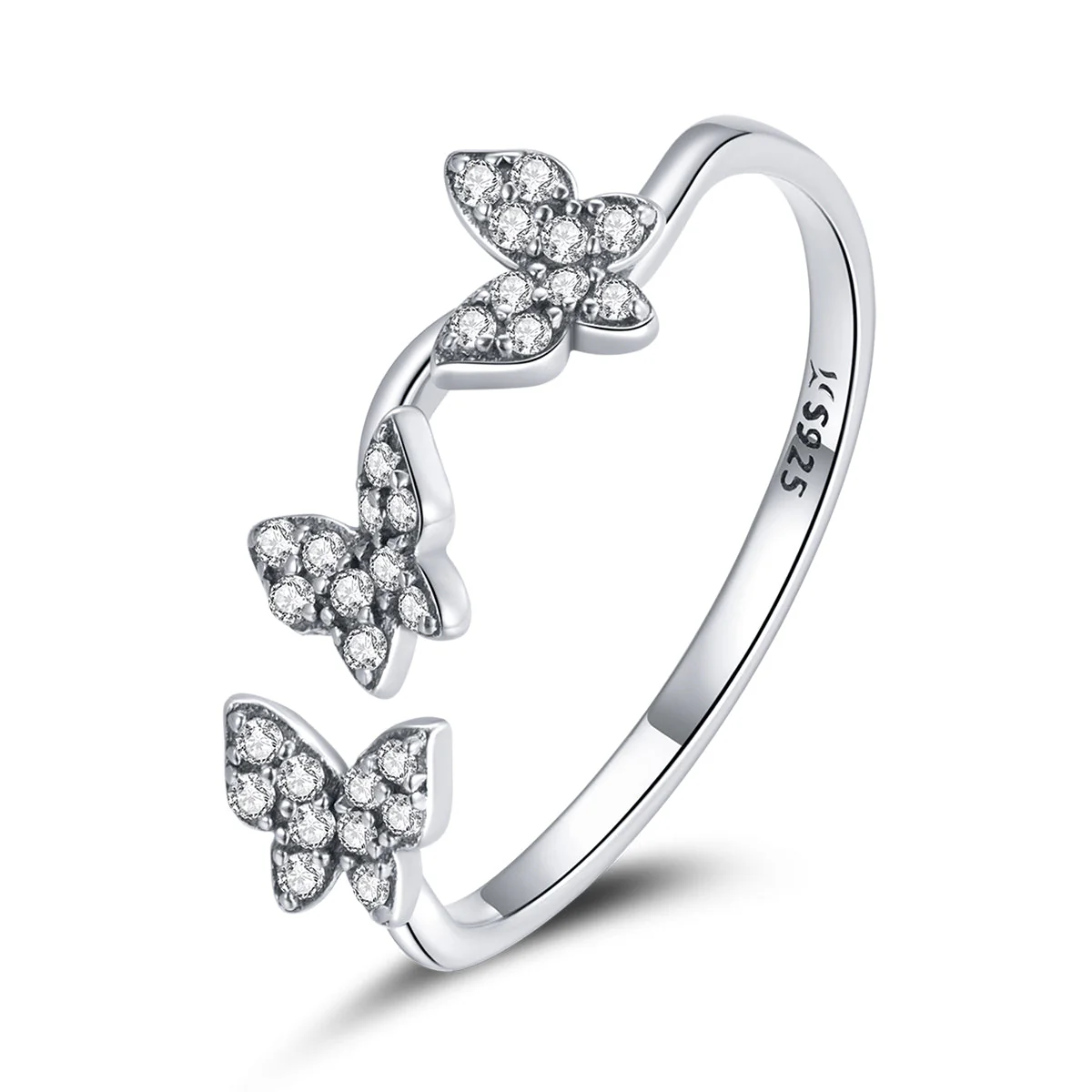 925 Sterling Silver Oxidized Butterfly Ring with Pavé Setting CZ for Women - Image 3