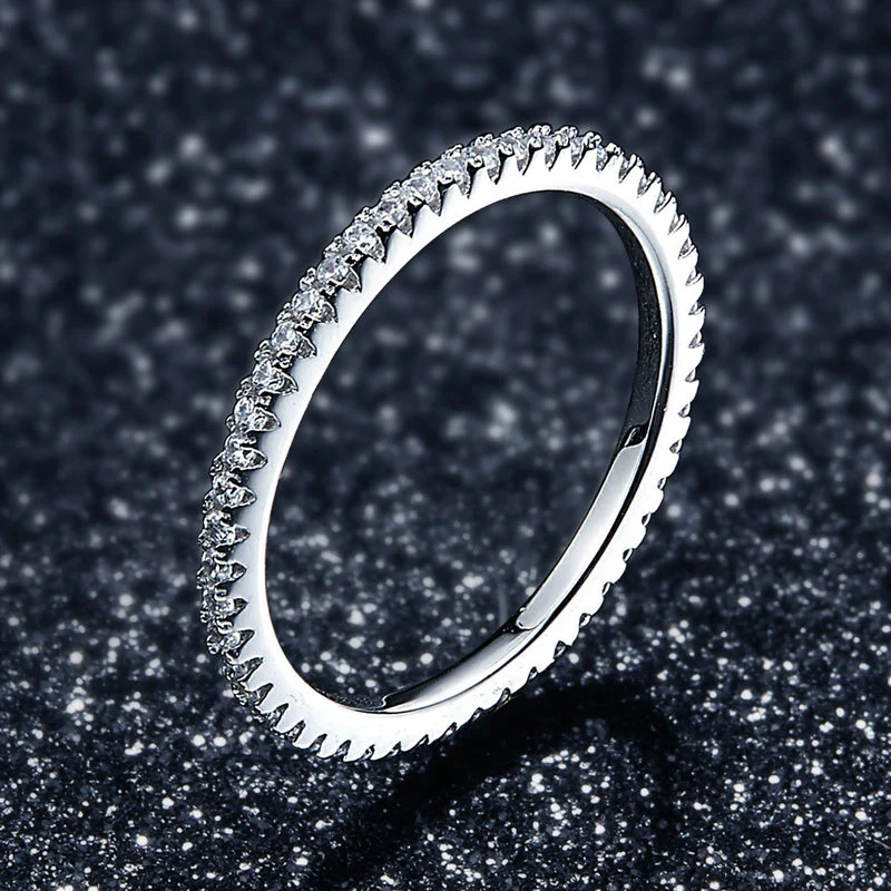 925 Sterling Silver Platinum Plated CZ Pavé Setting Ring Size 5.0 for Women - Image 2