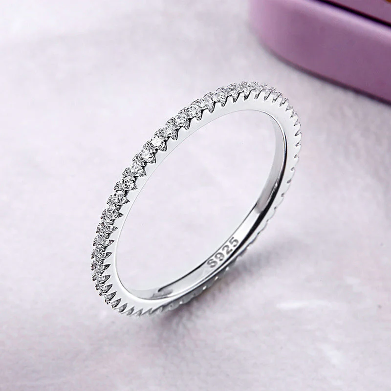 925 Sterling Silver Platinum Plated CZ Pavé Setting Ring Size 5.0 for Women - Image 3