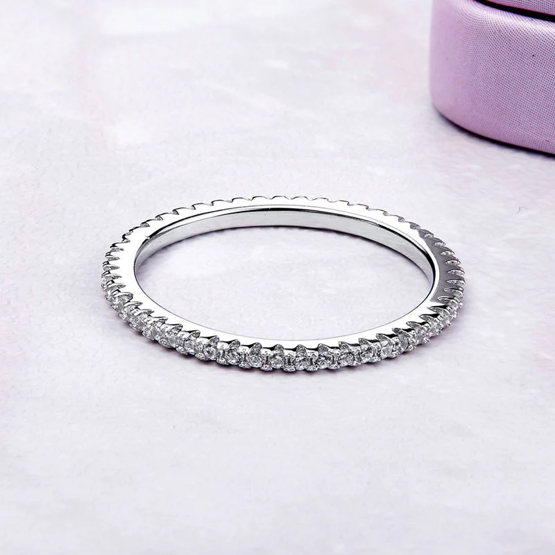 925 Sterling Silver Platinum Plated CZ Pavé Setting Ring Size 5.0 for Women - Image 4