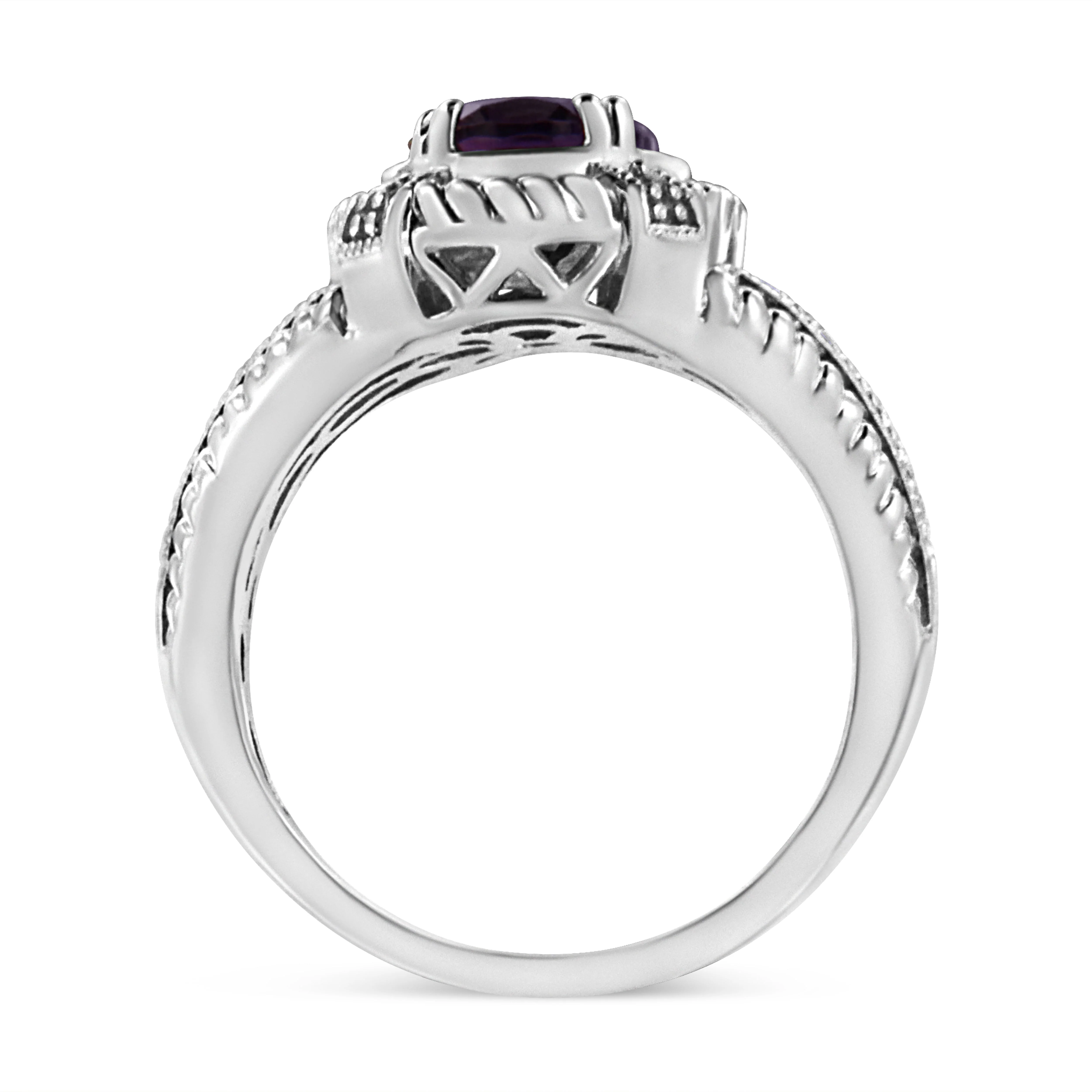 .925 Sterling Silver Prong Set Natural Oval Shape 9X7 MM Purple Amethyst Solitaire and Diamond Accent Ring (I-J Color, I1-I2 Clarity) - Ring Size 7 - Image 10
