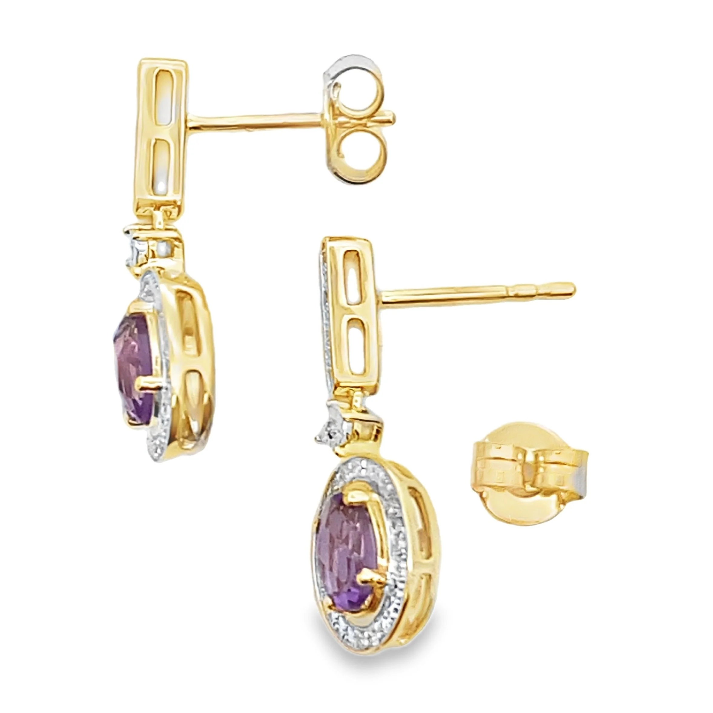 .93ct Amethyst Diamond Dangle Earrings 10KT Yellow Gold - Image 2