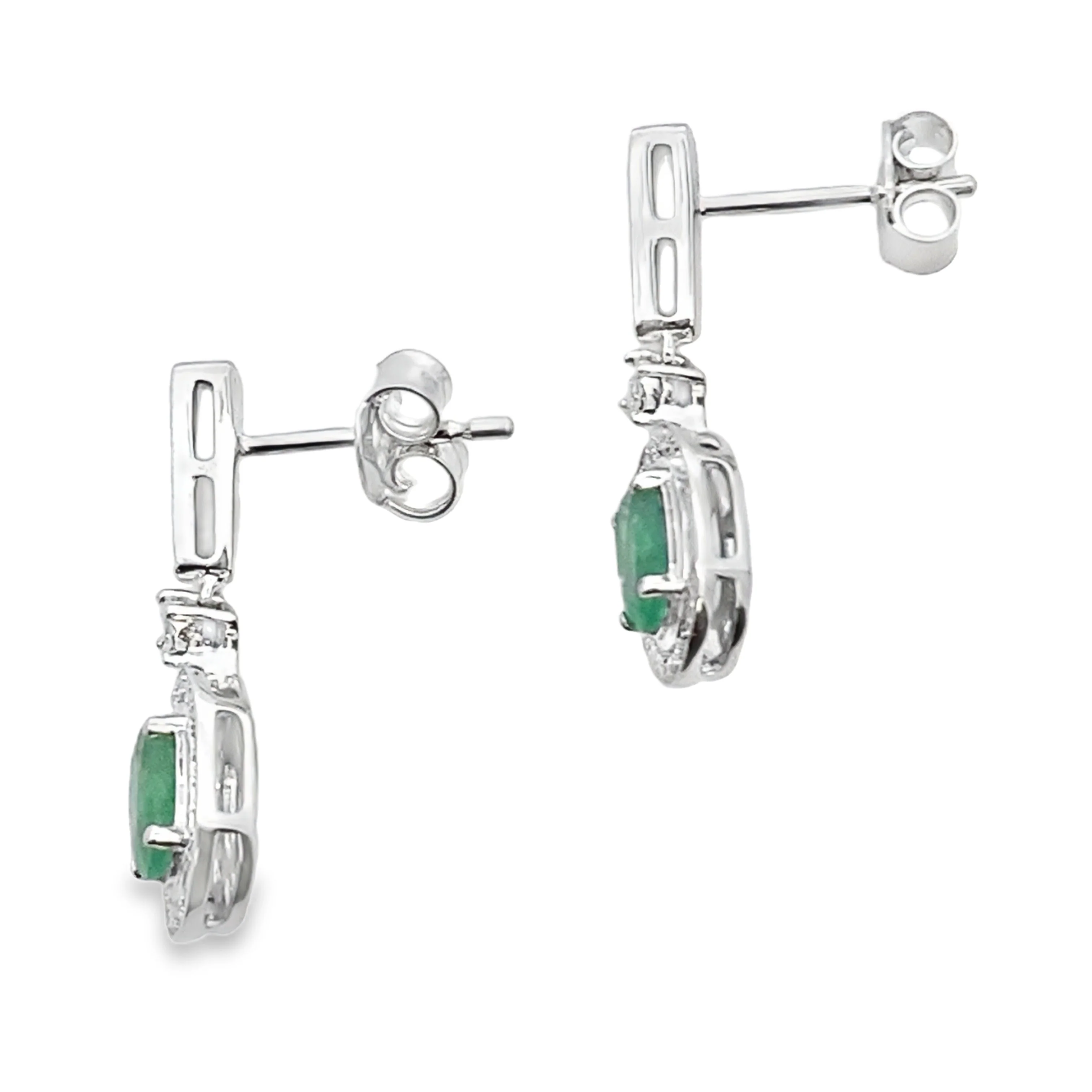 .95ct Emerald Diamond Dangle Earrings 10KT White Gold - Image 2