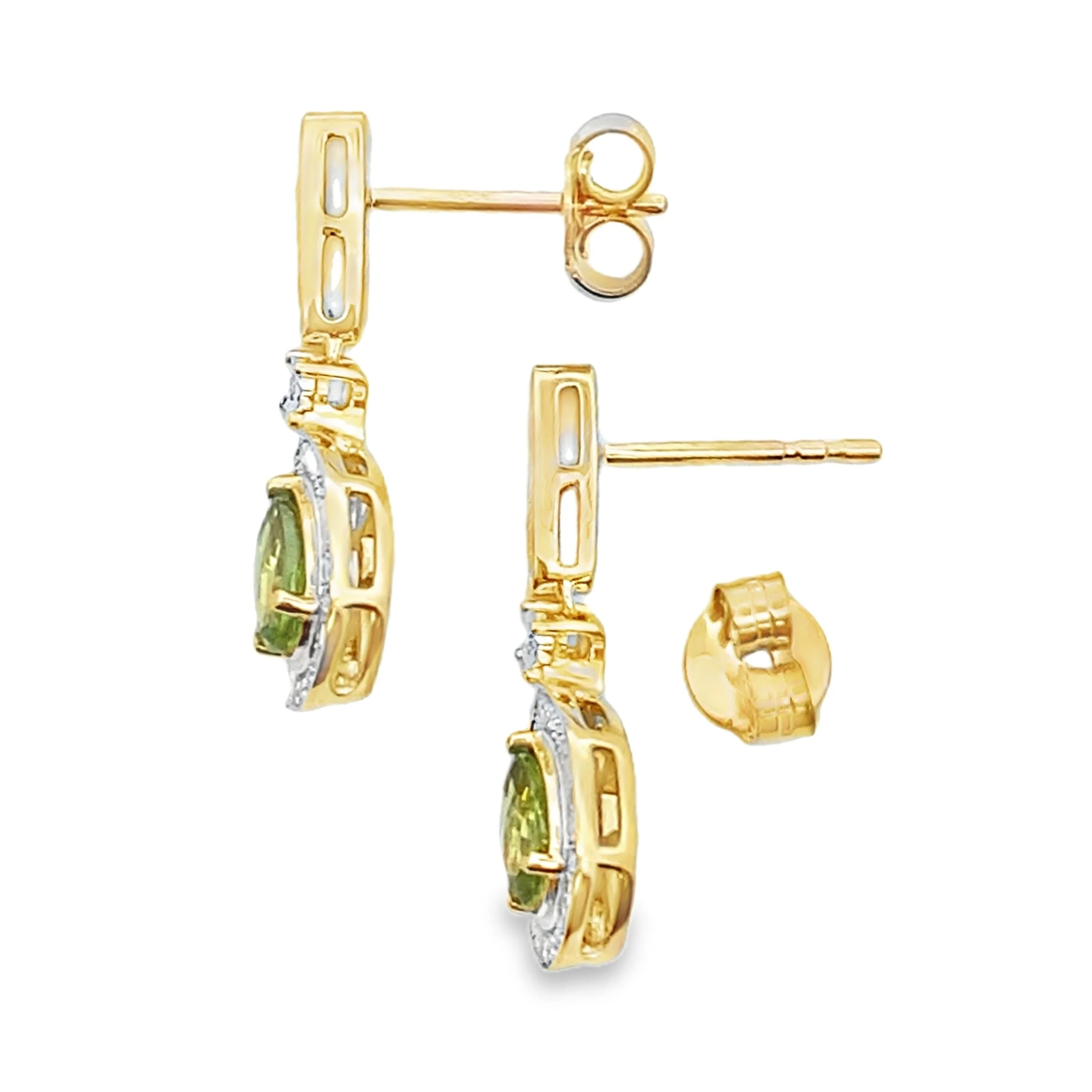 .96ct Peridot Diamond Dangle Earrings 10KT Yellow Gold - Image 2