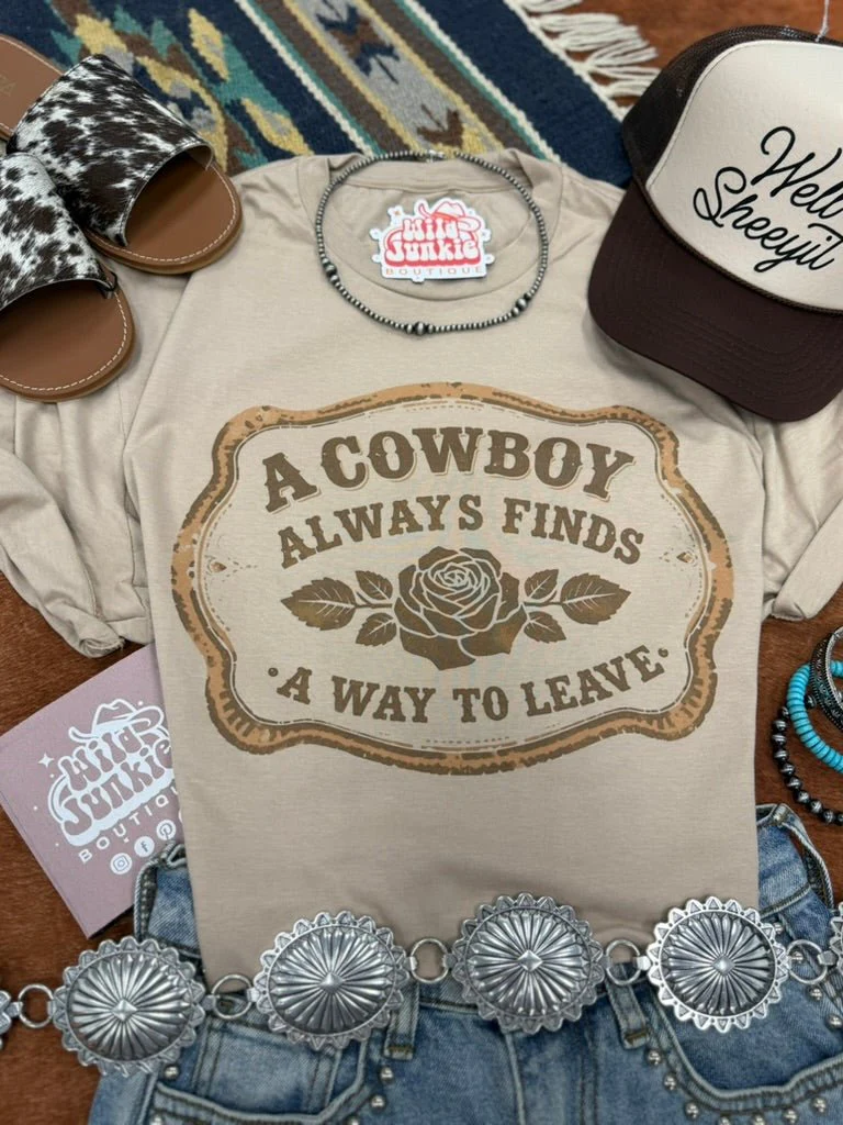 A Cowboy Always Finds A Way To Leave Graphic Tee - Image 2