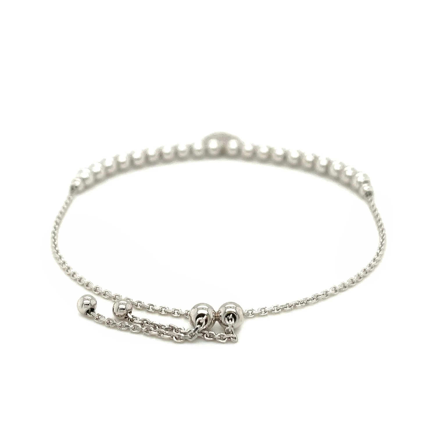 Adjustable Bead Bracelet with Round Charm and Cubic Zirconias in Sterling Silver - Image 7