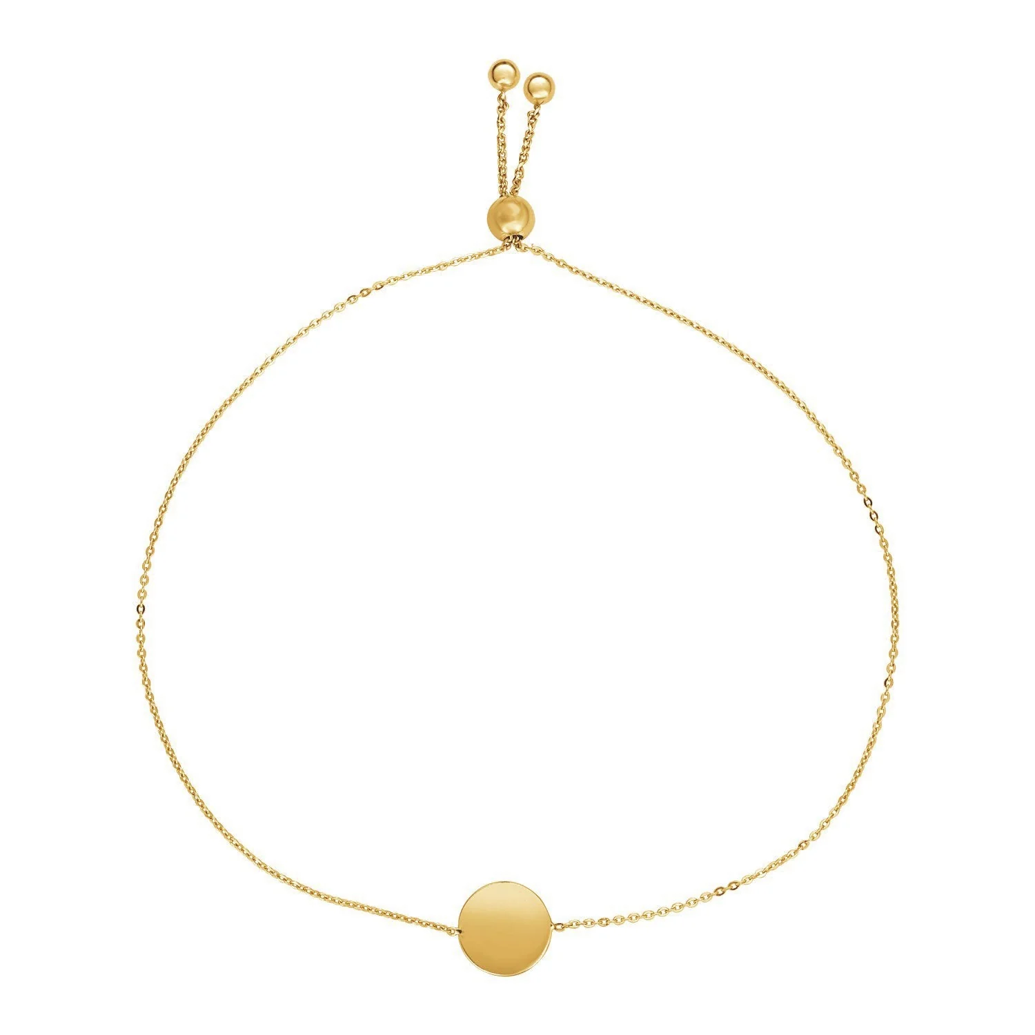 Adjustable Bracelet with Shiny Circle in 14k Yellow Gold - Image 4