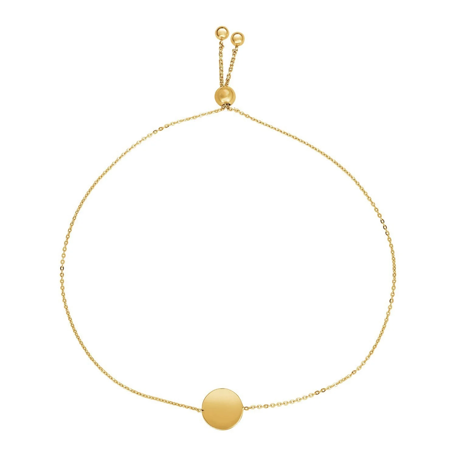 Adjustable Bracelet with Shiny Circle in 14k Yellow Gold - Image 5