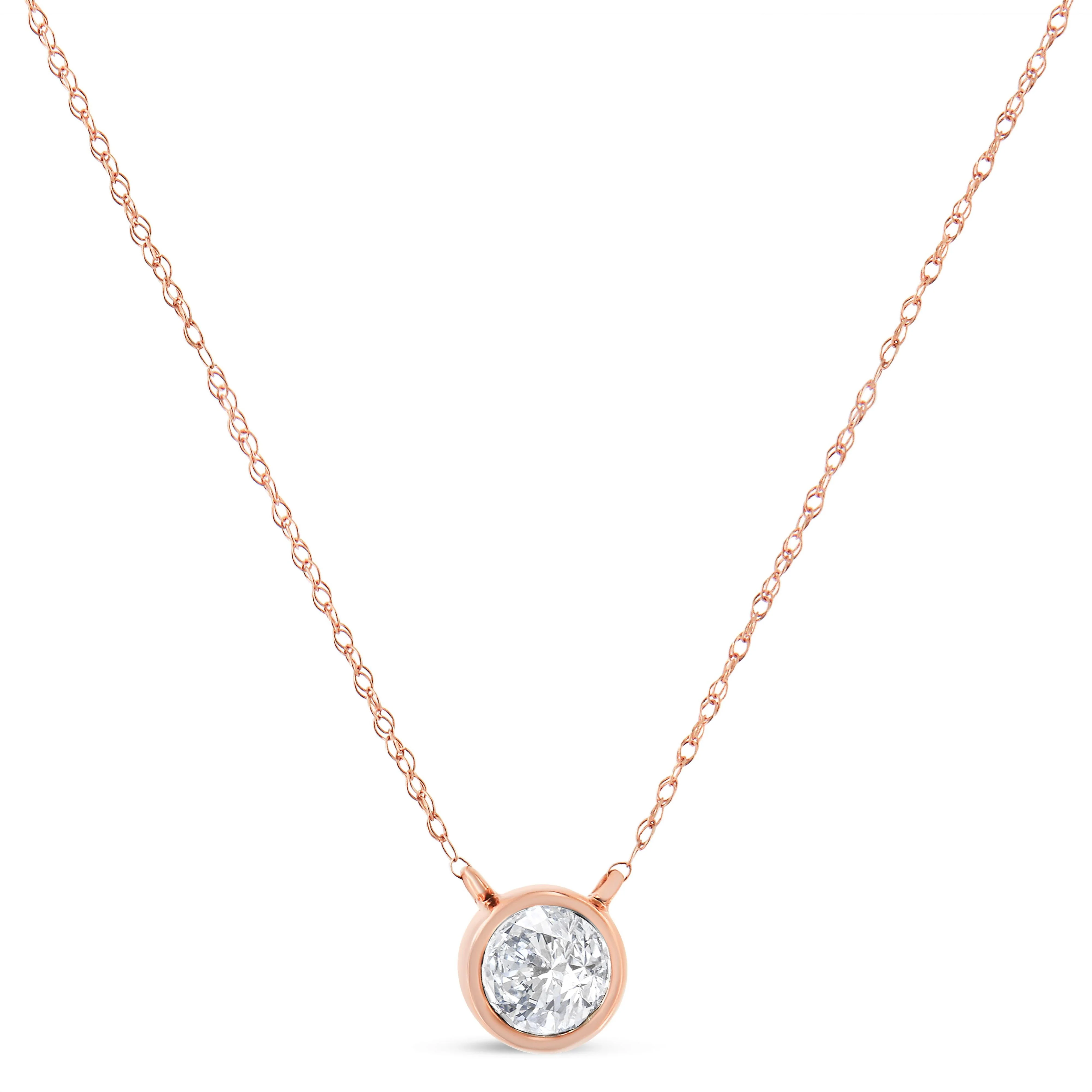 AGS Certified 10K Rose Gold 1/5 Cttw Bezel Set Round Diamond Solitaire 16-18" Adjustable Pendant Necklace (H-I Color, VS1-VS2 Clarity) - Image 2