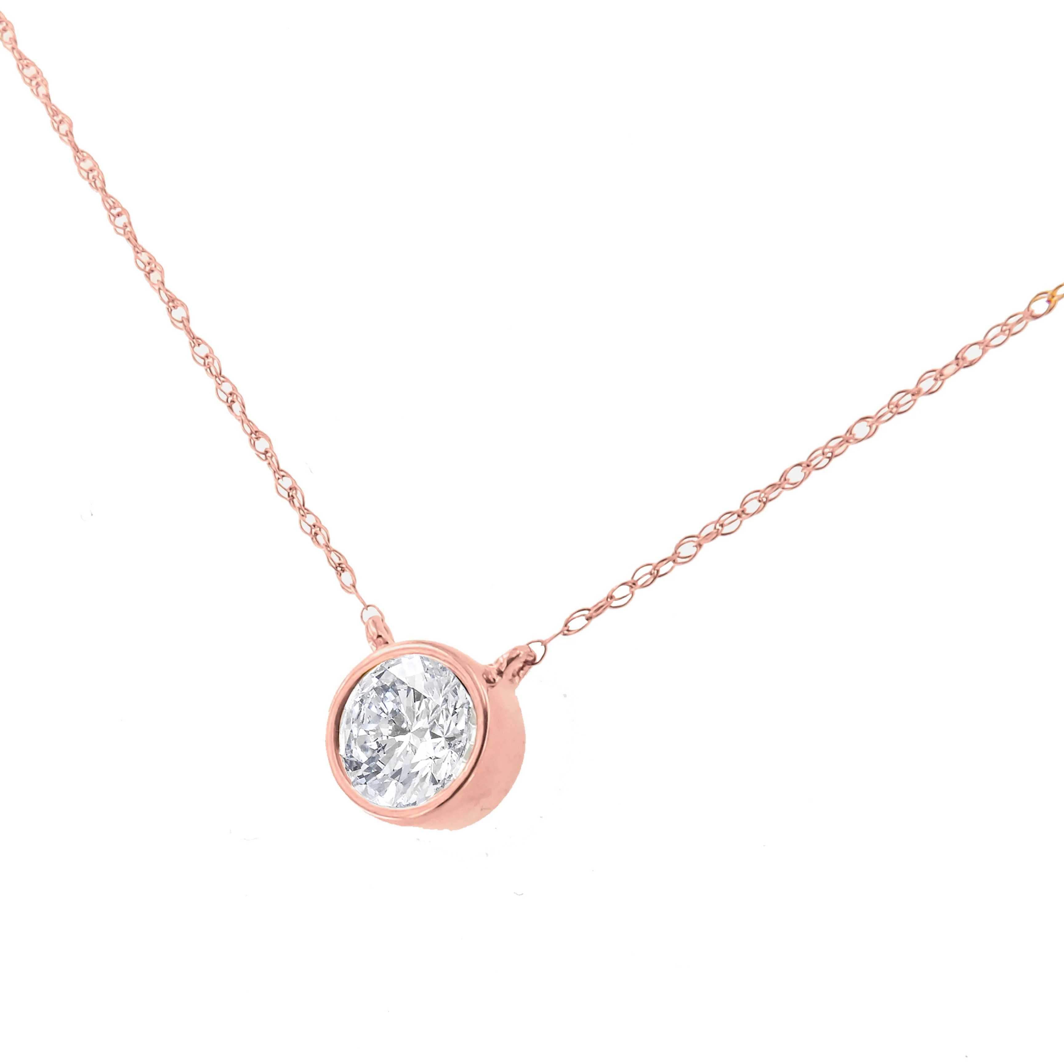 AGS Certified 10K Rose Gold 1/5 Cttw Bezel Set Round Diamond Solitaire 16-18" Adjustable Pendant Necklace (H-I Color, VS1-VS2 Clarity) - Image 6