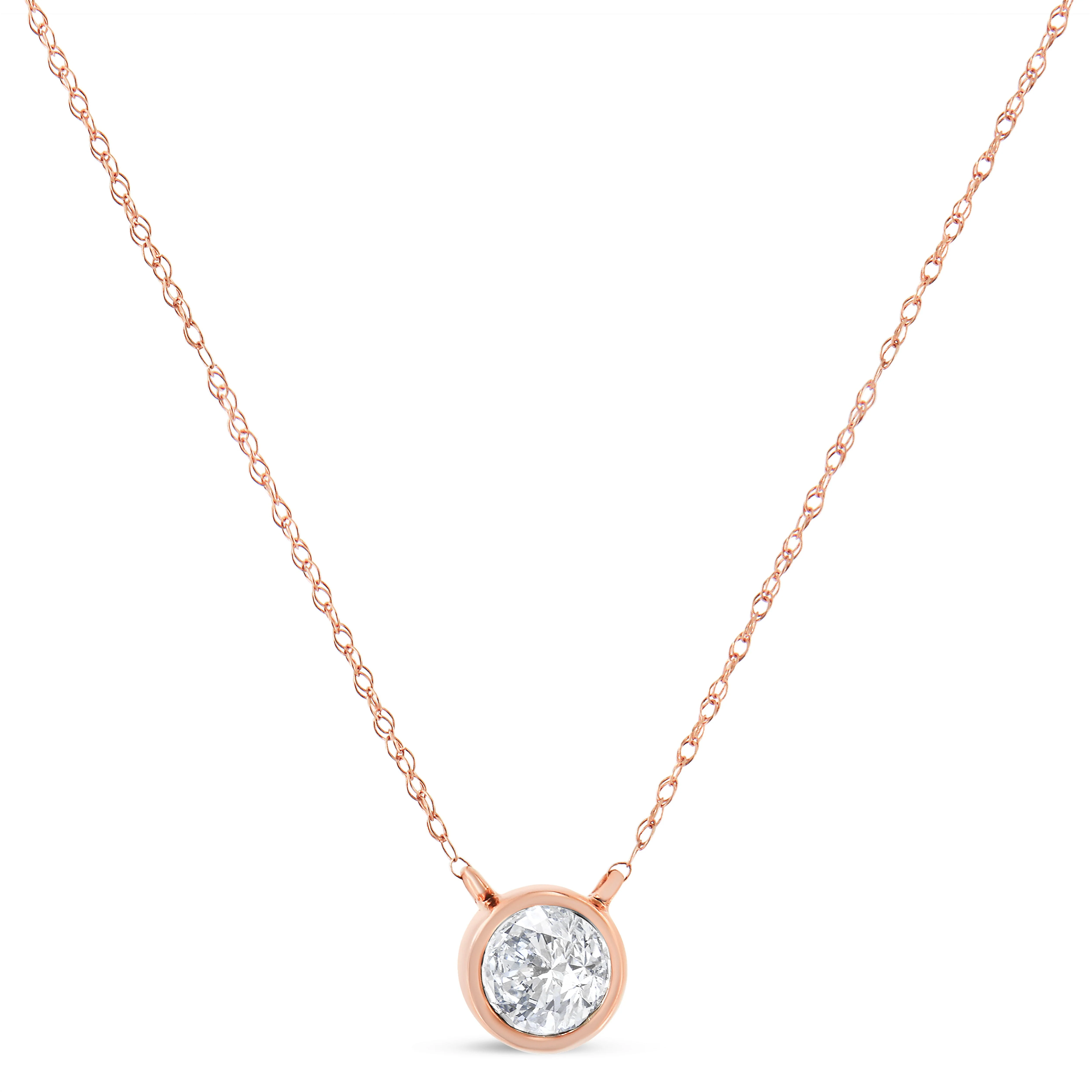 AGS Certified 10K Rose Gold 1/5 Cttw Bezel Set Round Diamond Solitaire 16-18" Adjustable Pendant Necklace (H-I Color, VS1-VS2 Clarity) - Image 7