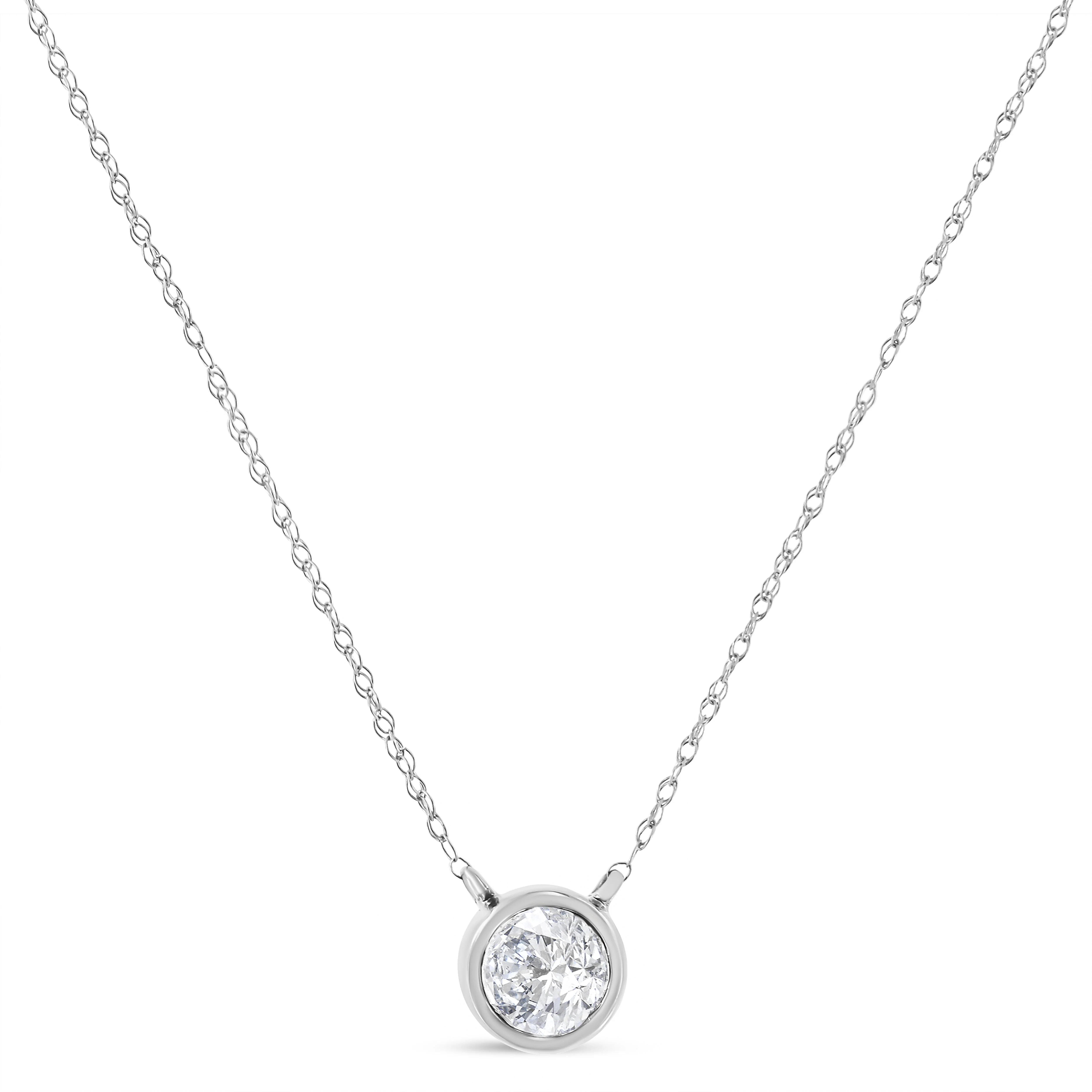 AGS Certified 10K White Gold 1/5 Cttw Bezel Set Round Diamond Solitaire 16-18" Adjustable Pendant Necklace (H-I Color, SI1-SI2 Clarity) - Image 8