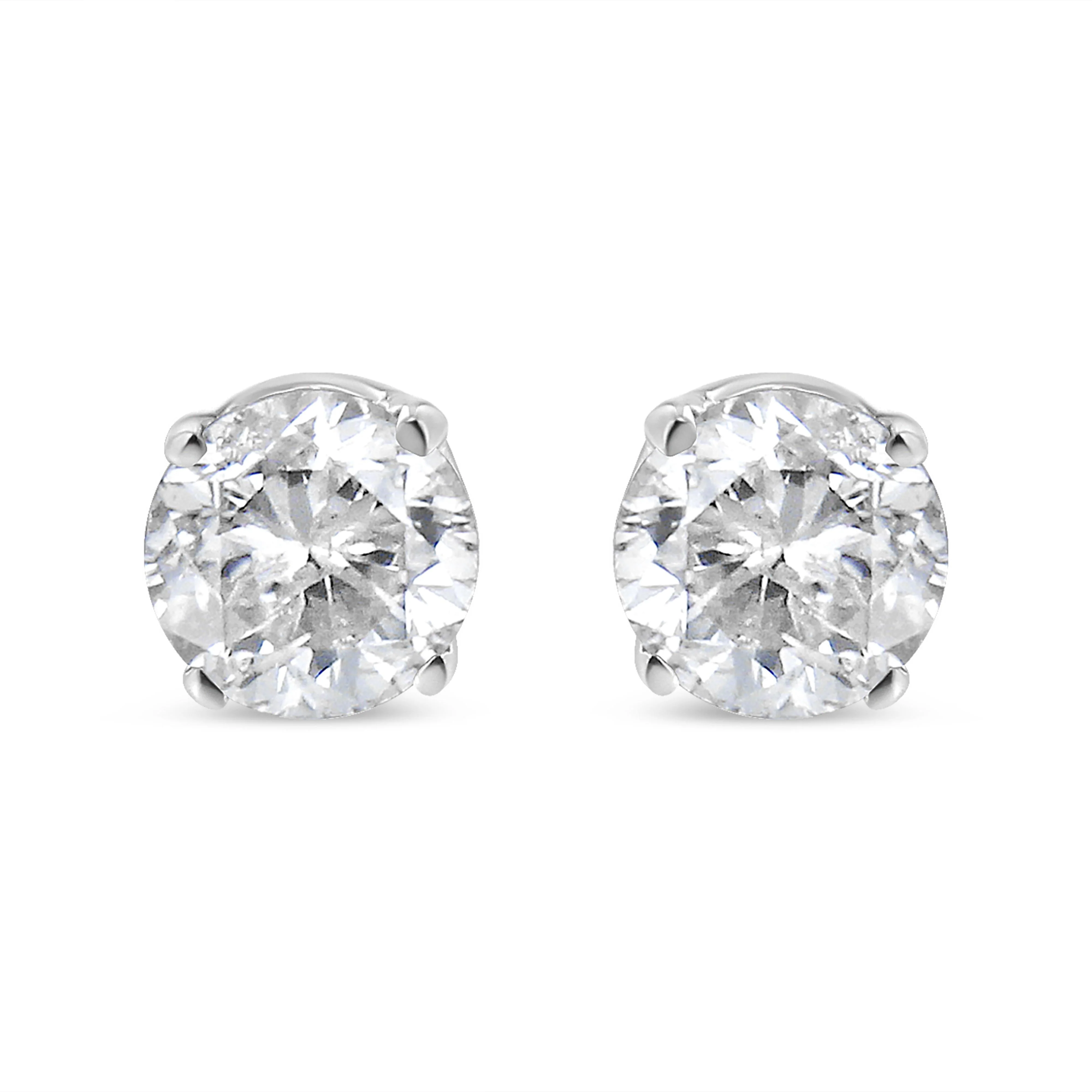 AGS Certified 14K White Gold 1.0 Cttw 4-Prong Set Brilliant Round-Cut Solitaire Diamond Push Back Stud Earrings (G-H Color, SI2-I1 Clarity)