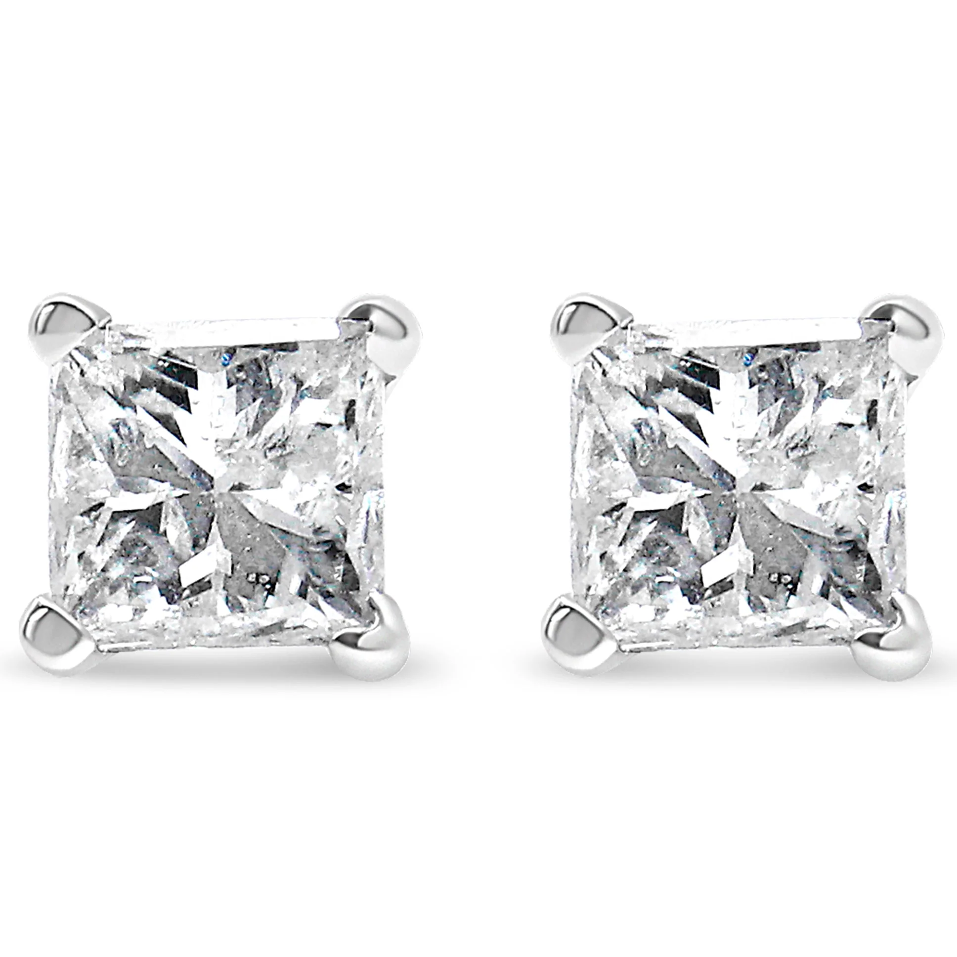 AGS Certified 14k White Gold 1.0 Cttw 4-Prong Set Princess-Cut Solitaire Diamond Push Back Stud Earrings for Women (E-F Color, I1-I2 Clarity) - Image 6