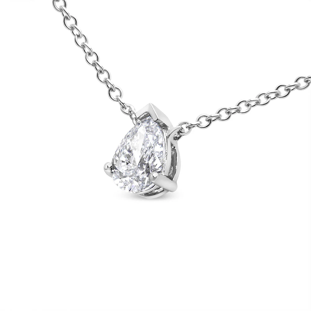 AGS Certified 14K White Gold 1/2 Cttw Diamond Pear 18" Pendant Necklace (H-I Color, VS2-SI1 Clarity) - Image 3