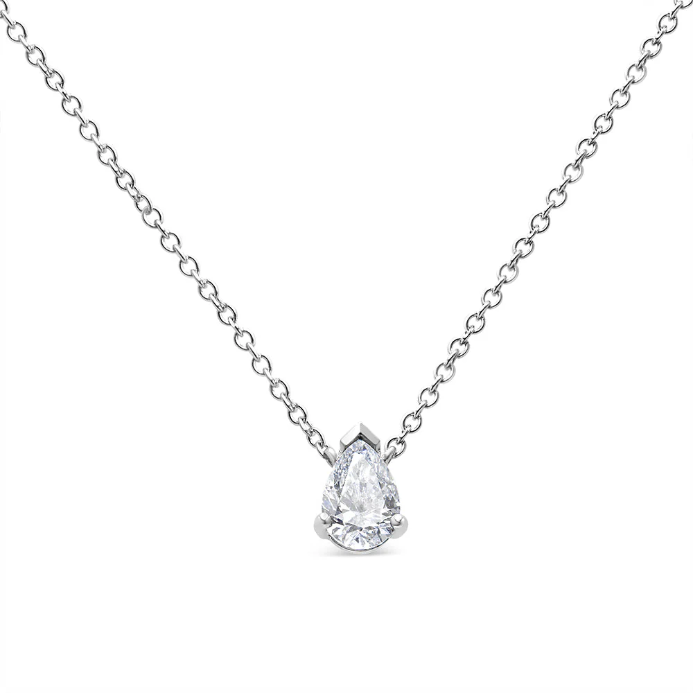 AGS Certified 14K White Gold 1/2 Cttw Diamond Pear 18" Pendant Necklace (H-I Color, VS2-SI1 Clarity) - Image 7