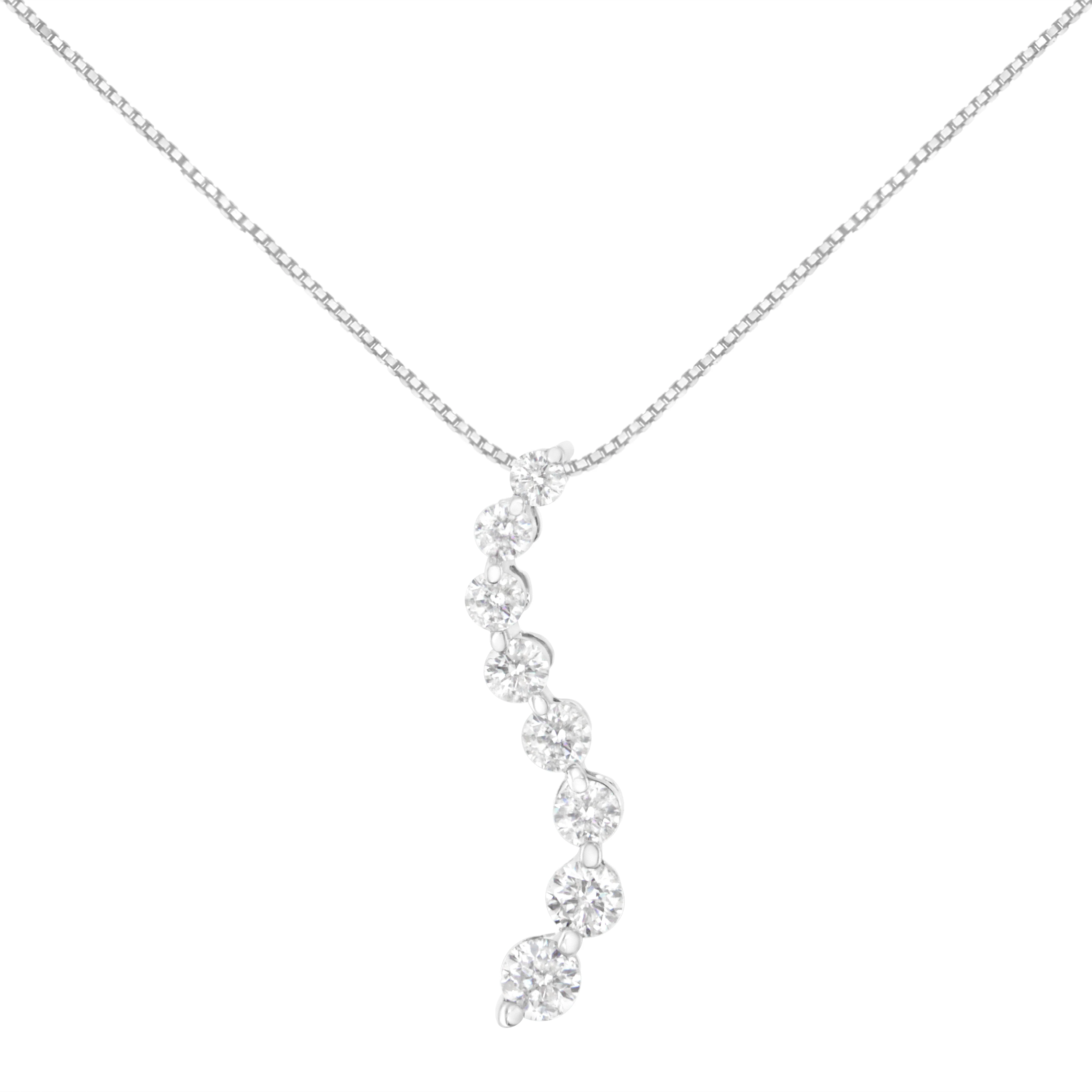 AGS Certified 14k White Gold 3.0 Cttw Baguette and Brilliant Round-Cut Diamond Journey 18" Pendant Necklace (K-L Color, I1-I2 Clarity) - Image 6
