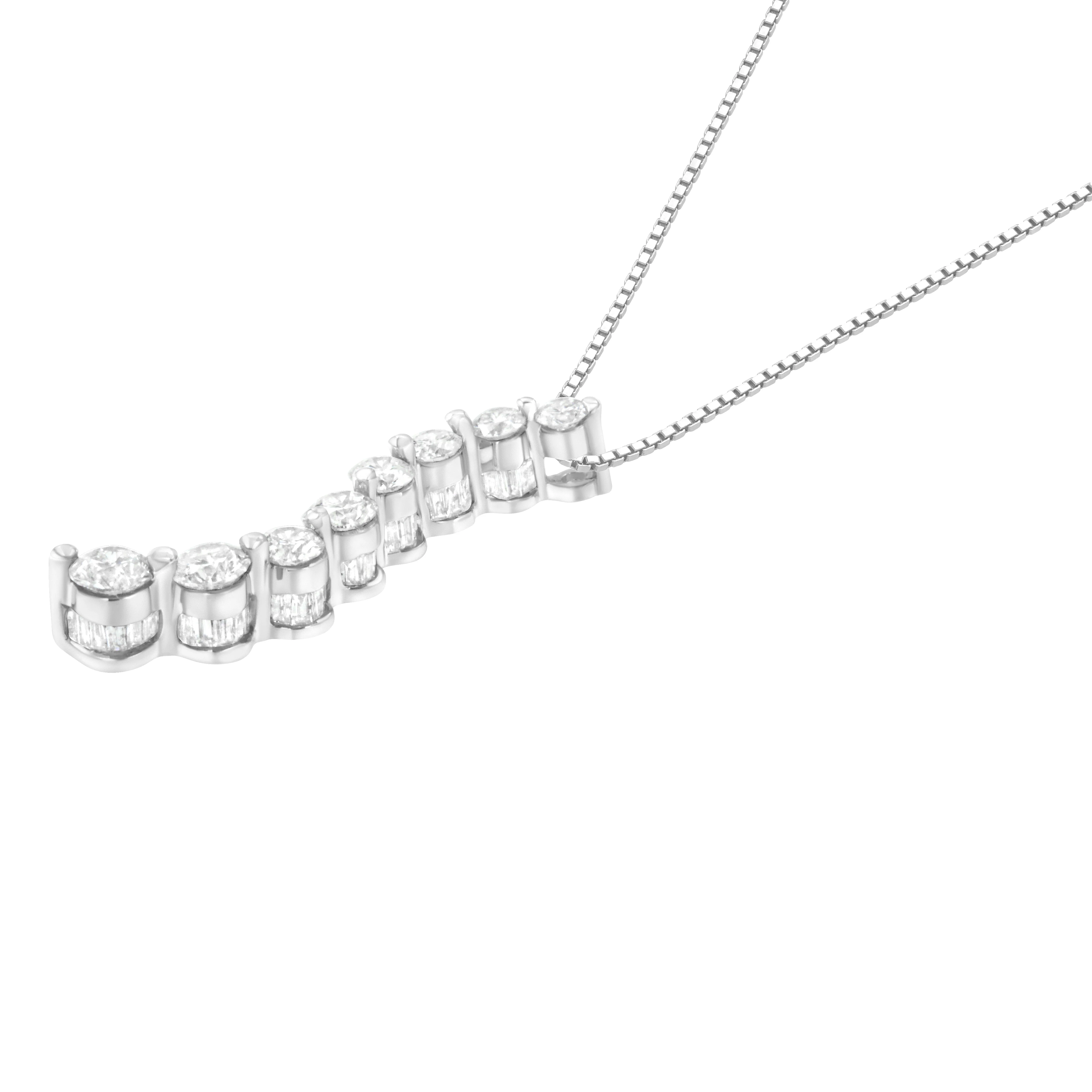 AGS Certified 14k White Gold 3.0 Cttw Baguette and Brilliant Round-Cut Diamond Journey 18" Pendant Necklace (K-L Color, I1-I2 Clarity) - Image 8