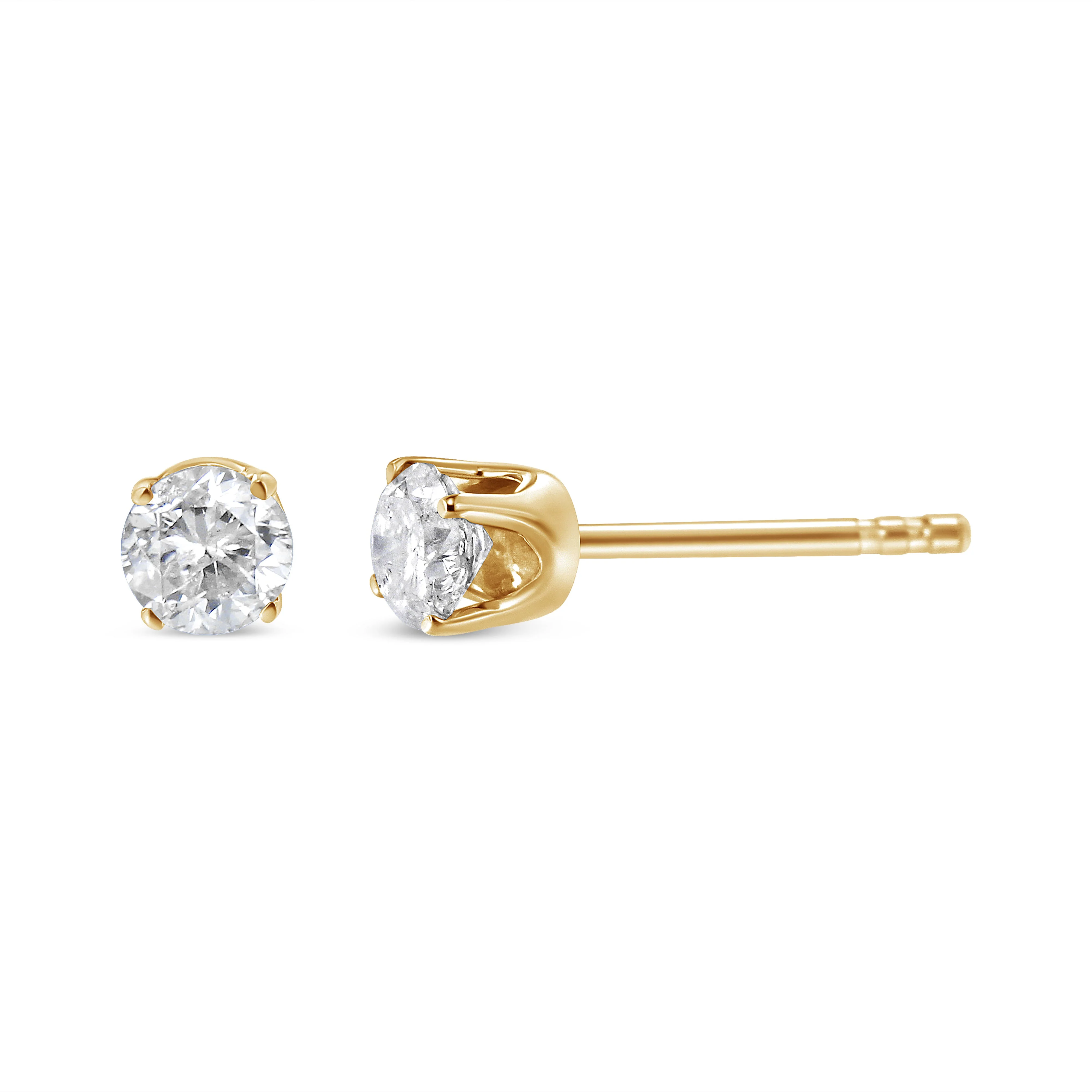 AGS Certified 14K Yellow Gold 1/2 Cttw 4 Prong Set Brilliant Round-Cut Solitaire Diamond Push Back Stud Earrings (O-P, Color, SI2-I1 Clarity) - Image 3