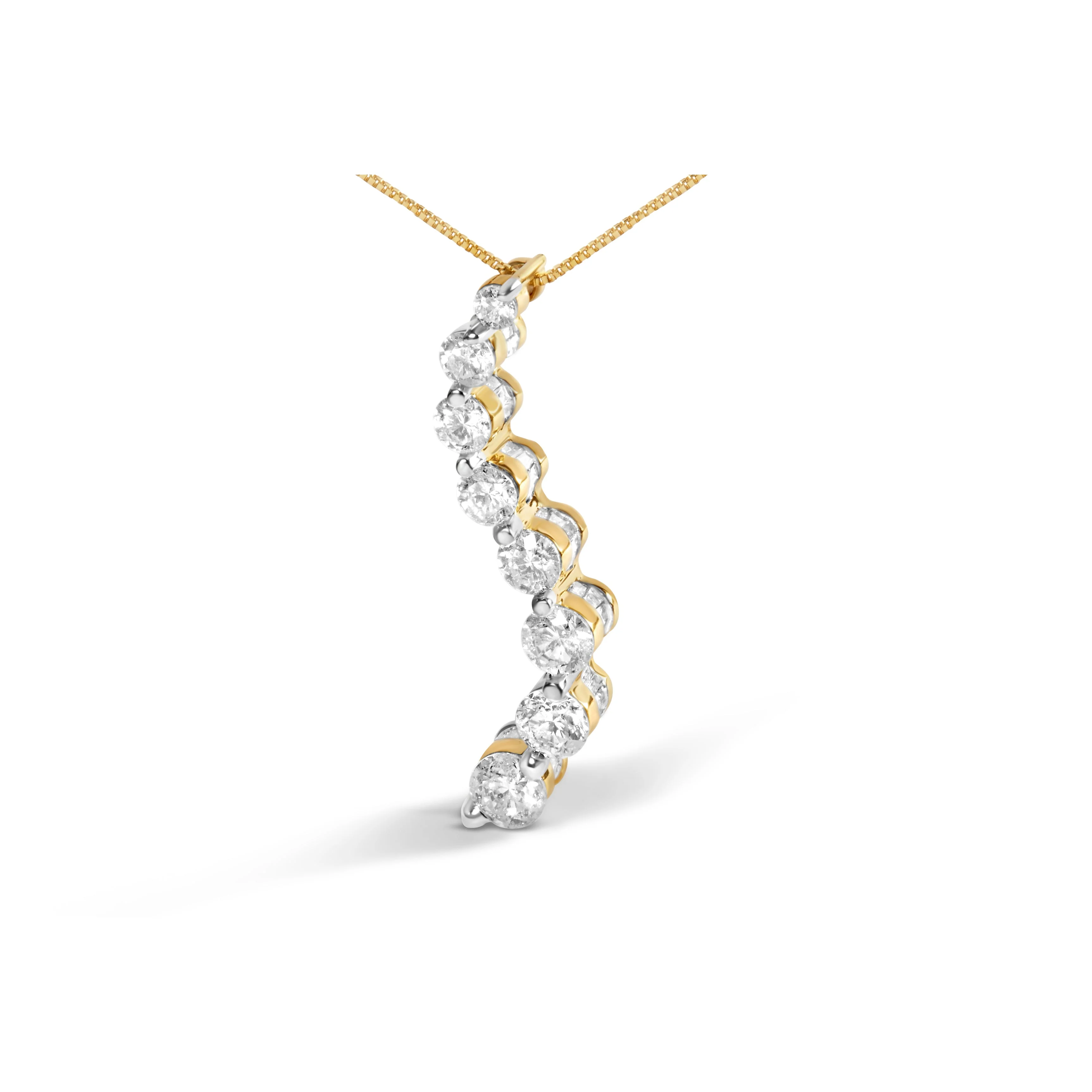 AGS Certified 14k Yellow Gold 3.0 Cttw Baguette and Brilliant Round-Cut Diamond Journey 18" Pendant Necklace (G-H Color, I1-I2 Clarity) - Image 2