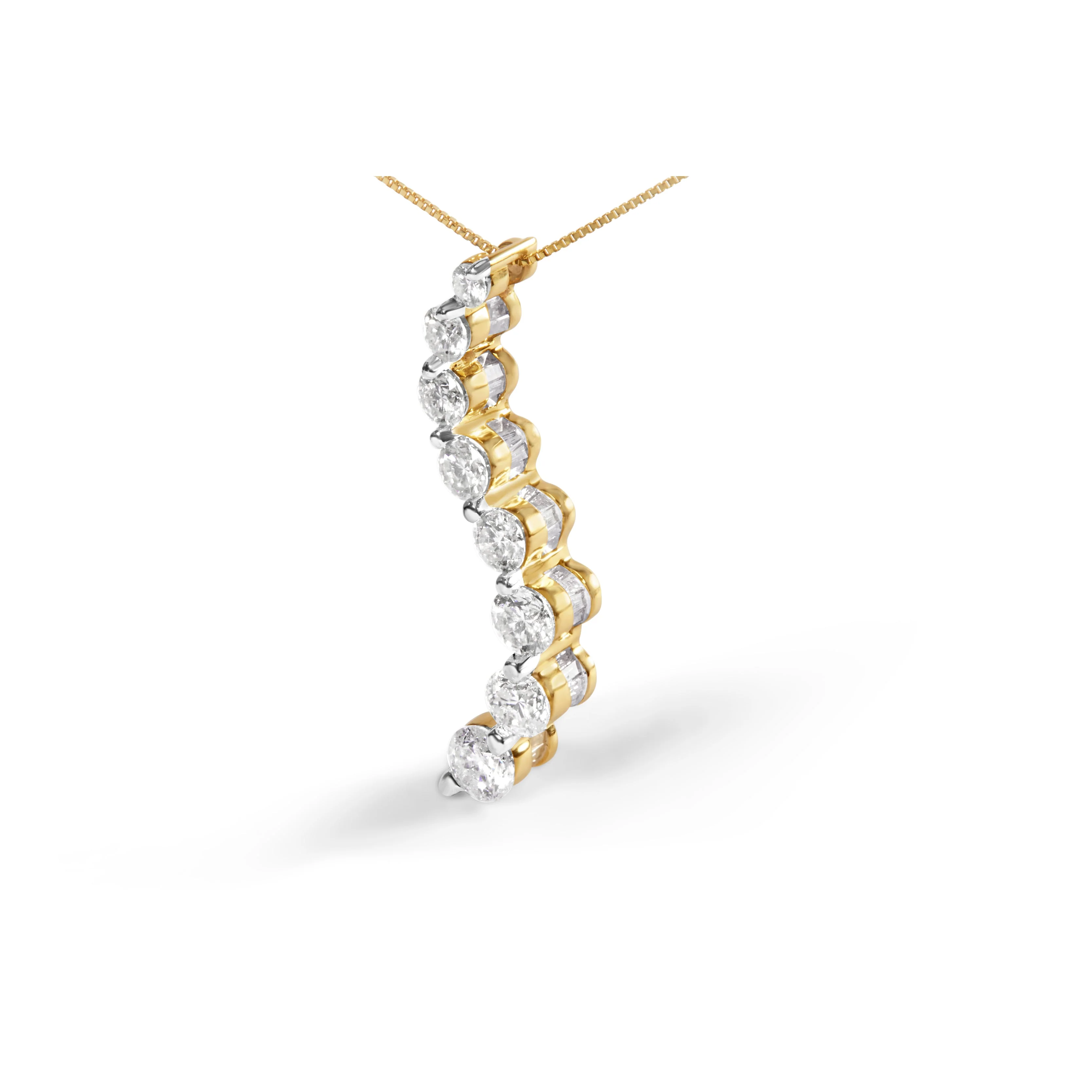 AGS Certified 14k Yellow Gold 3.0 Cttw Baguette and Brilliant Round-Cut Diamond Journey 18" Pendant Necklace (G-H Color, I1-I2 Clarity) - Image 3