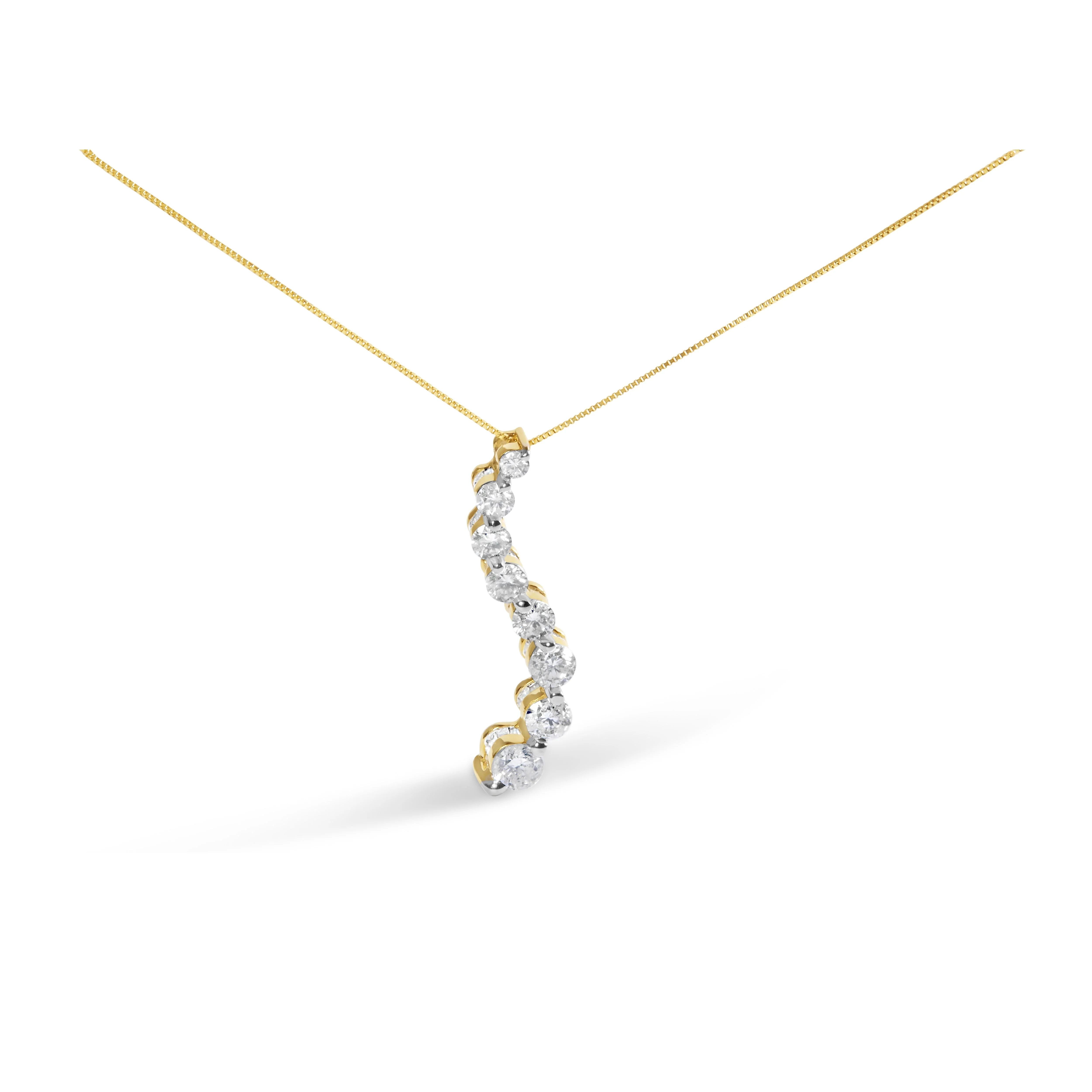 AGS Certified 14k Yellow Gold 3.0 Cttw Baguette and Brilliant Round-Cut Diamond Journey 18" Pendant Necklace (G-H Color, I1-I2 Clarity) - Image 6