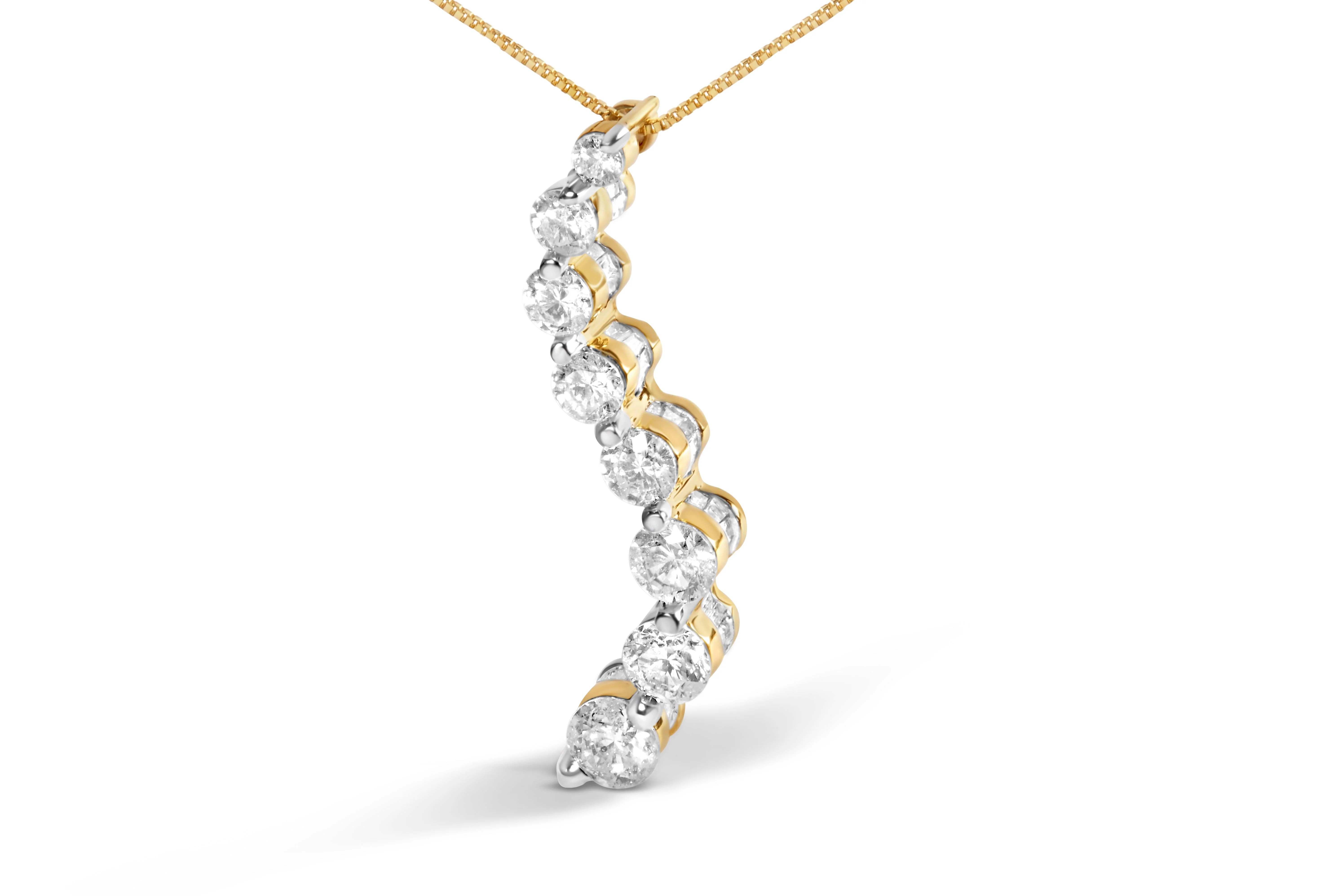AGS Certified 14k Yellow Gold 3.0 Cttw Baguette and Brilliant Round-Cut Diamond Journey 18" Pendant Necklace (G-H Color, I1-I2 Clarity) - Image 7