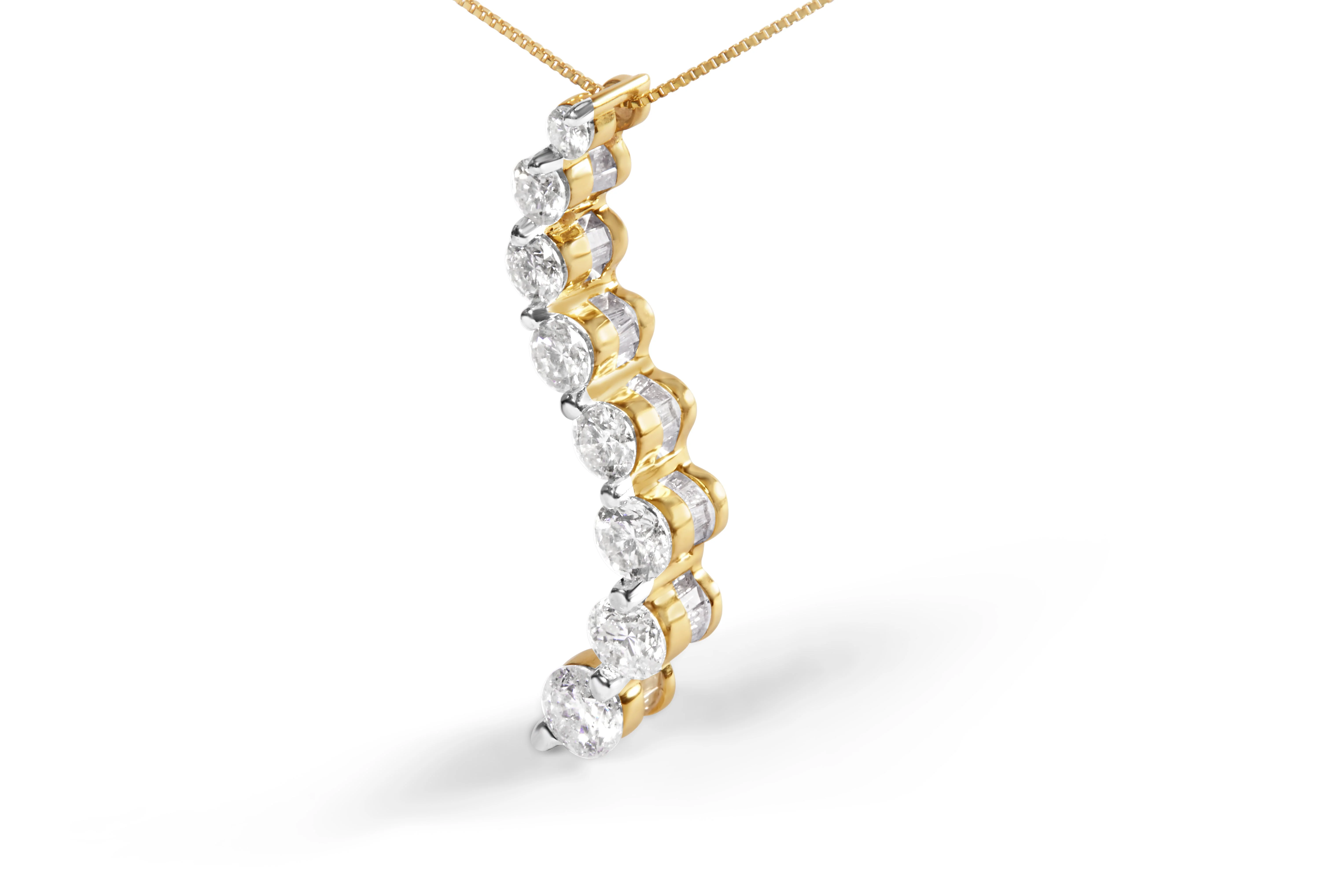 AGS Certified 14k Yellow Gold 3.0 Cttw Baguette and Brilliant Round-Cut Diamond Journey 18" Pendant Necklace (G-H Color, I1-I2 Clarity) - Image 8